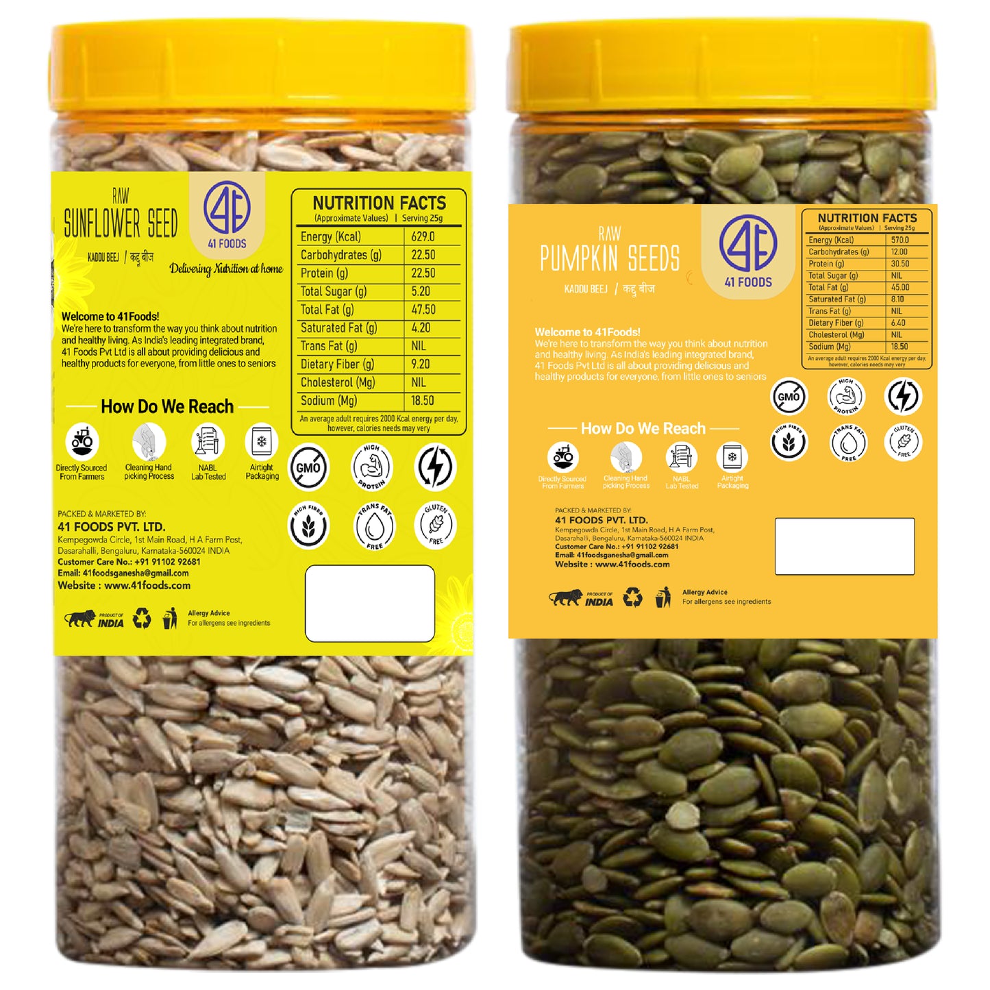 41Foods Healthy Edible Seeds Combo | Sunflower Seeds + Pumpkin Seeds | Superfood Mix for Healthy Eating | Rich in Protein & Fiber