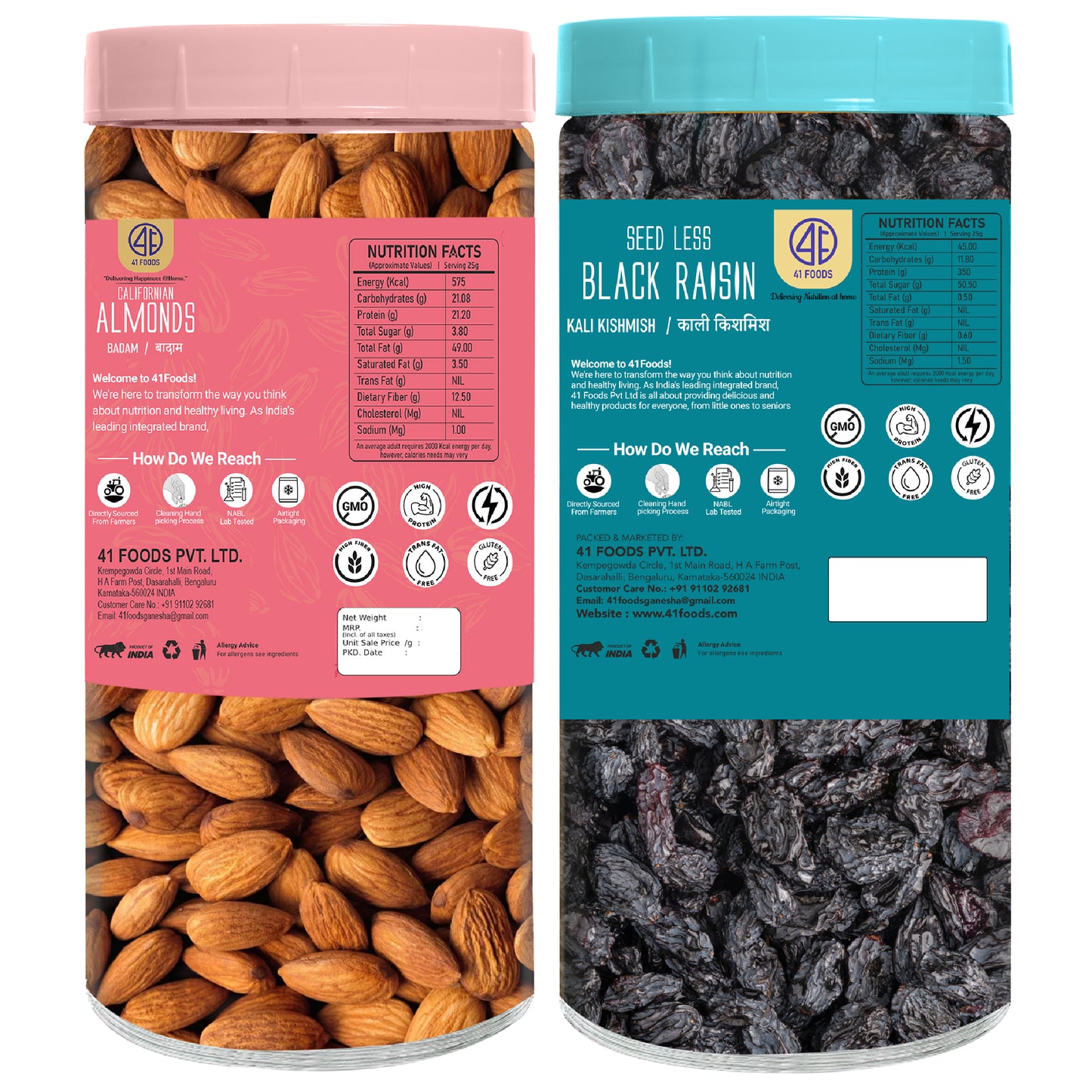 41 Foods 100 % Premium Healthy Dry Fruits Combo of Almond, Black Raisin - Combo