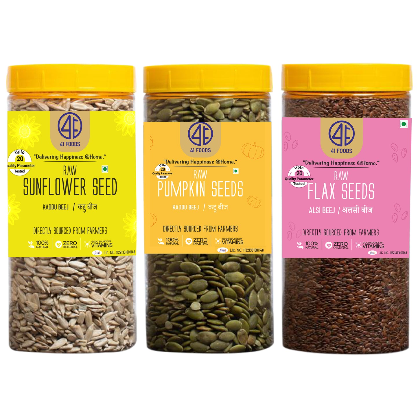 41Foods Healthy Raw Seeds Combo Pack | Pumpkin Seeds I Flax Seeds I Sunflower Seeds I Immunity Booster | Healthy Snacks | Diet Food | Seeds for Eating