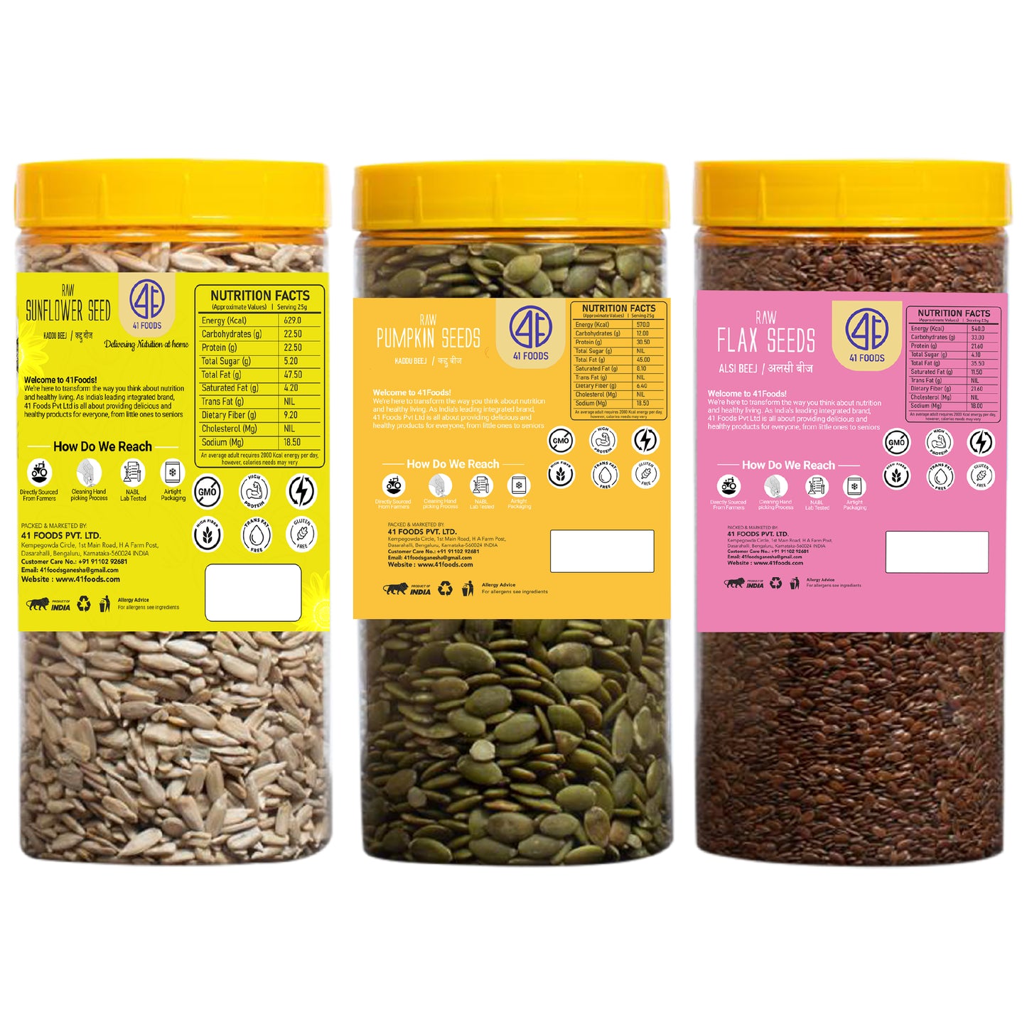 41Foods Healthy Raw Seeds Combo Pack | Pumpkin Seeds I Flax Seeds I Sunflower Seeds I Immunity Booster | Healthy Snacks | Diet Food | Seeds for Eating