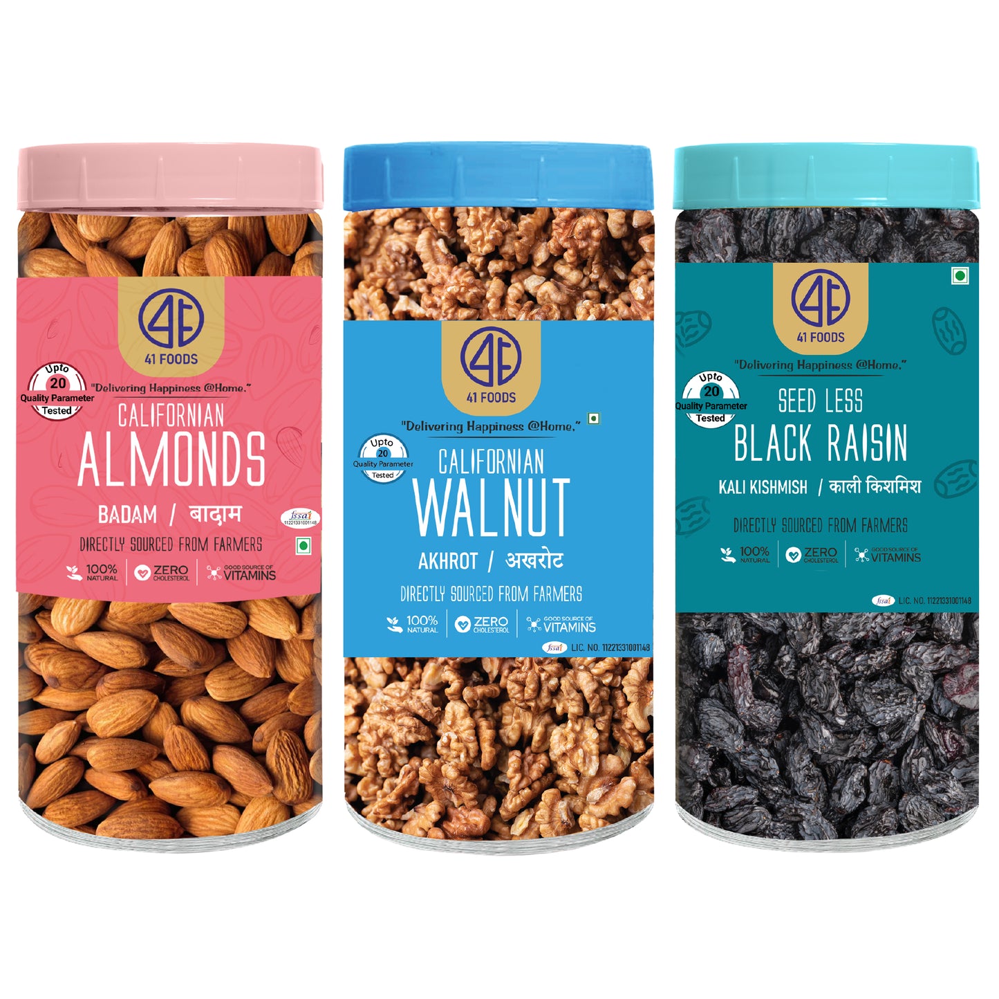 41 Foods 100 % Premium Healthy Dry Fruits Combo of Almond, Walnut, Black Raisins - Combo