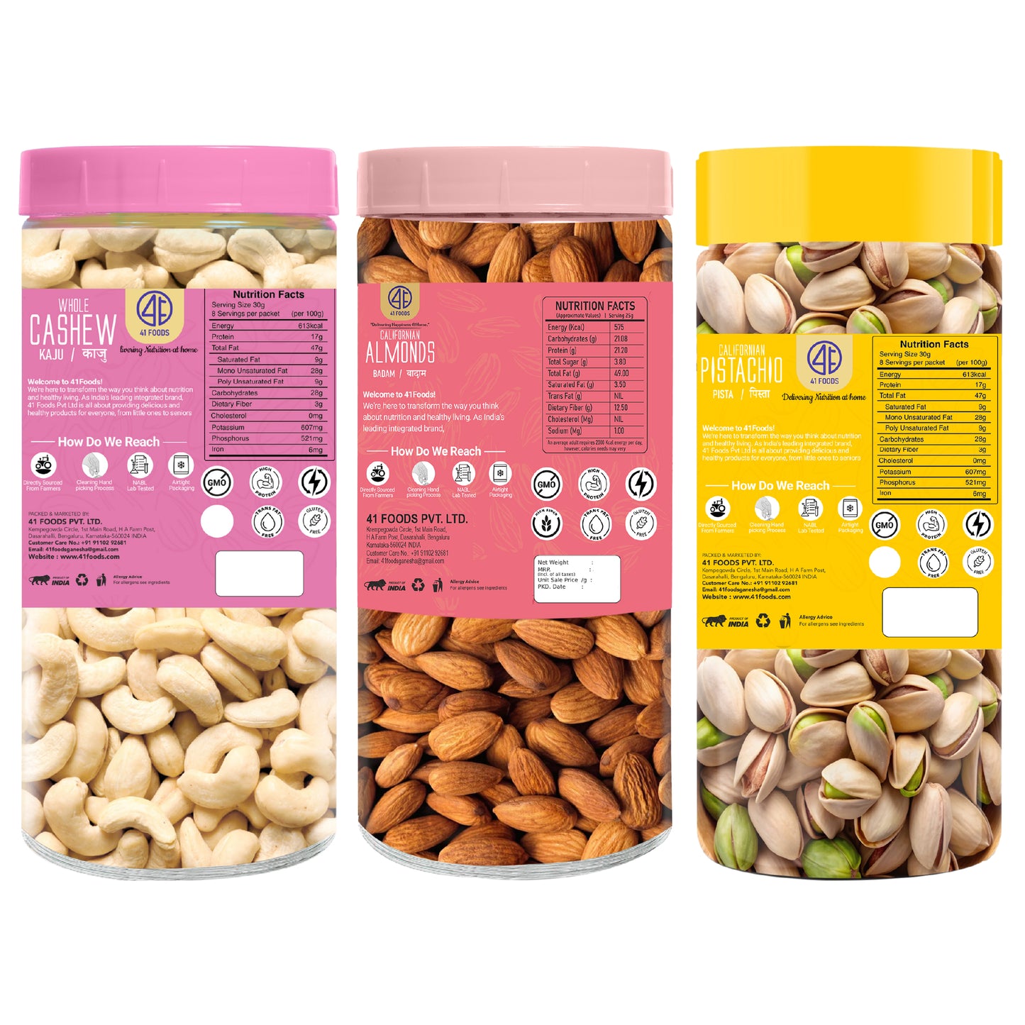 41Foods Healthy Dry Fruits Combo of Pistachios, Almond, Cashew.