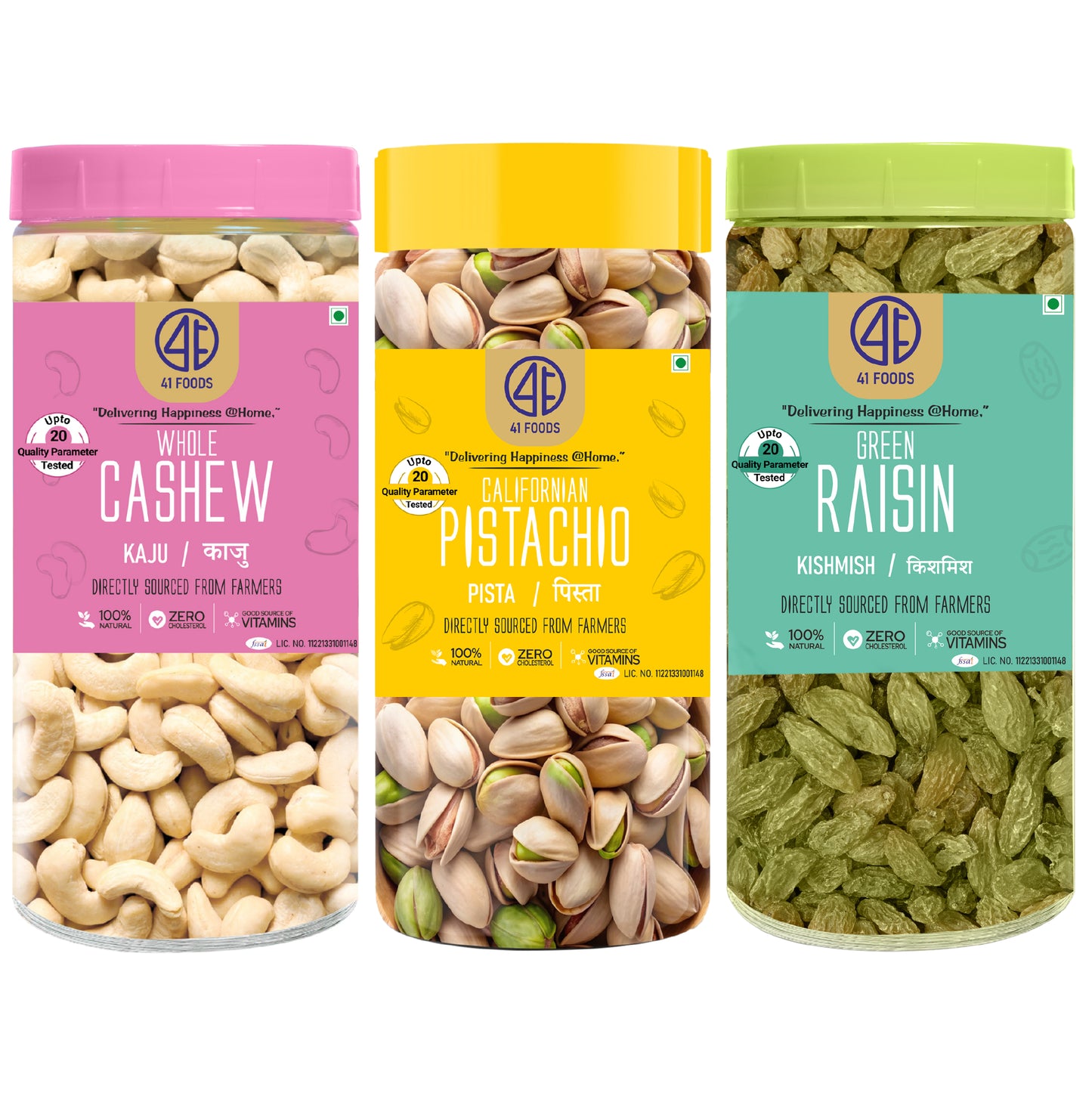 41 Foods 100 % Premium Healthy Dry Fruits Combo of Cashew, Pistachios, Raisins - Combo