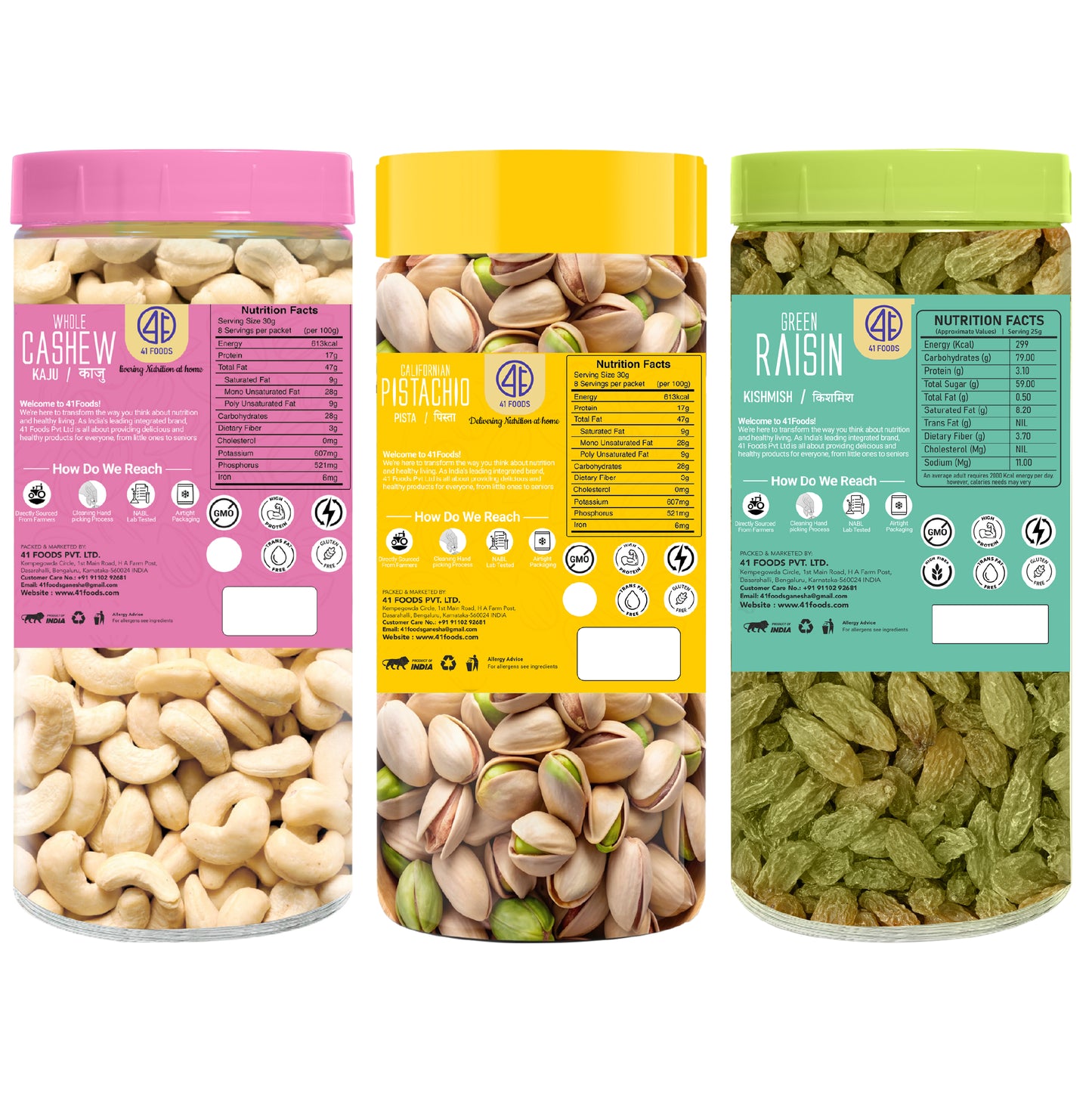 41 Foods 100 % Premium Healthy Dry Fruits Combo of Cashew, Pistachios, Raisins - Combo