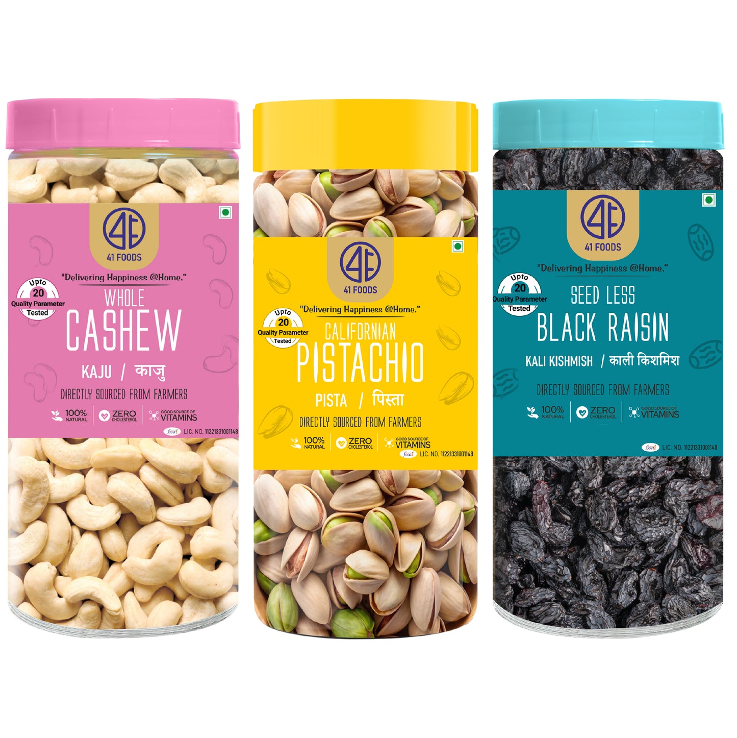 41 Foods 100 % Premium Healthy Dry Fruits Combo of Cashew, Pistachios, Black Raisin - Combo