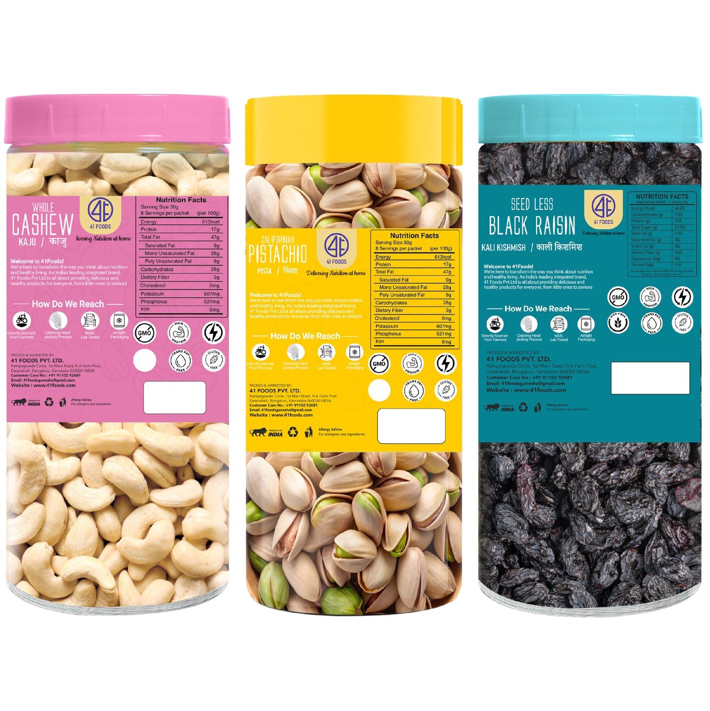 41 Foods 100 % Premium Healthy Dry Fruits Combo of Cashew, Pistachios, Black Raisin - Combo
