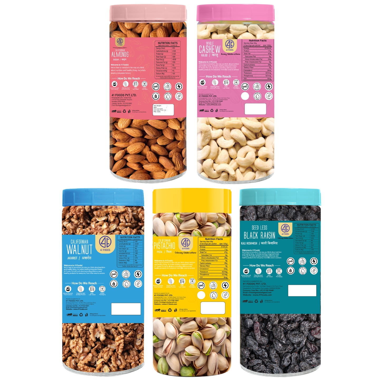 41 Foods 100 % Premium Healthy Dry Fruits Combo of Cashew, Almond, Walnut, Pistachio, Black Raisins - Combo