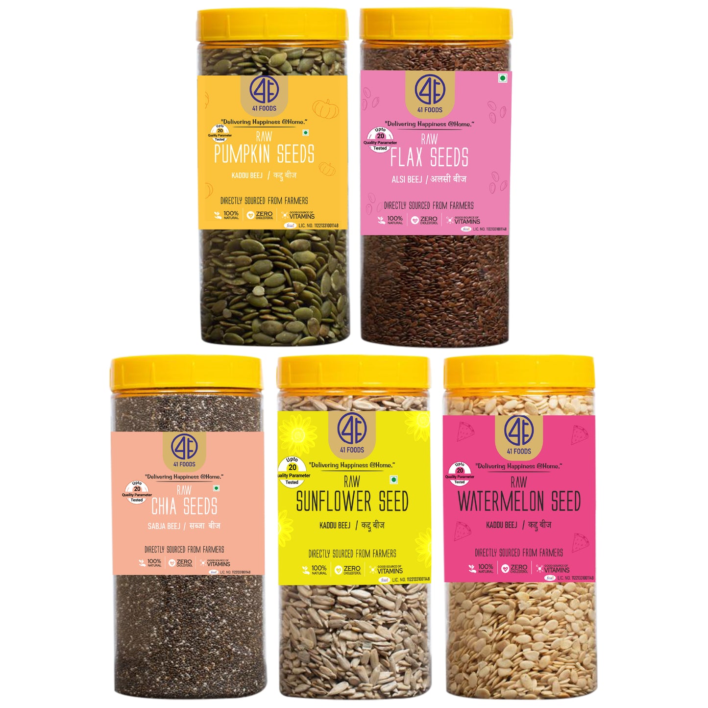 41Foods Raw Seeds Combo for eating - | Chia, Flax, Pumpkin, Watermelon, Sunflower Seeds - Combo | Weight management | Healthy and Nutritious |