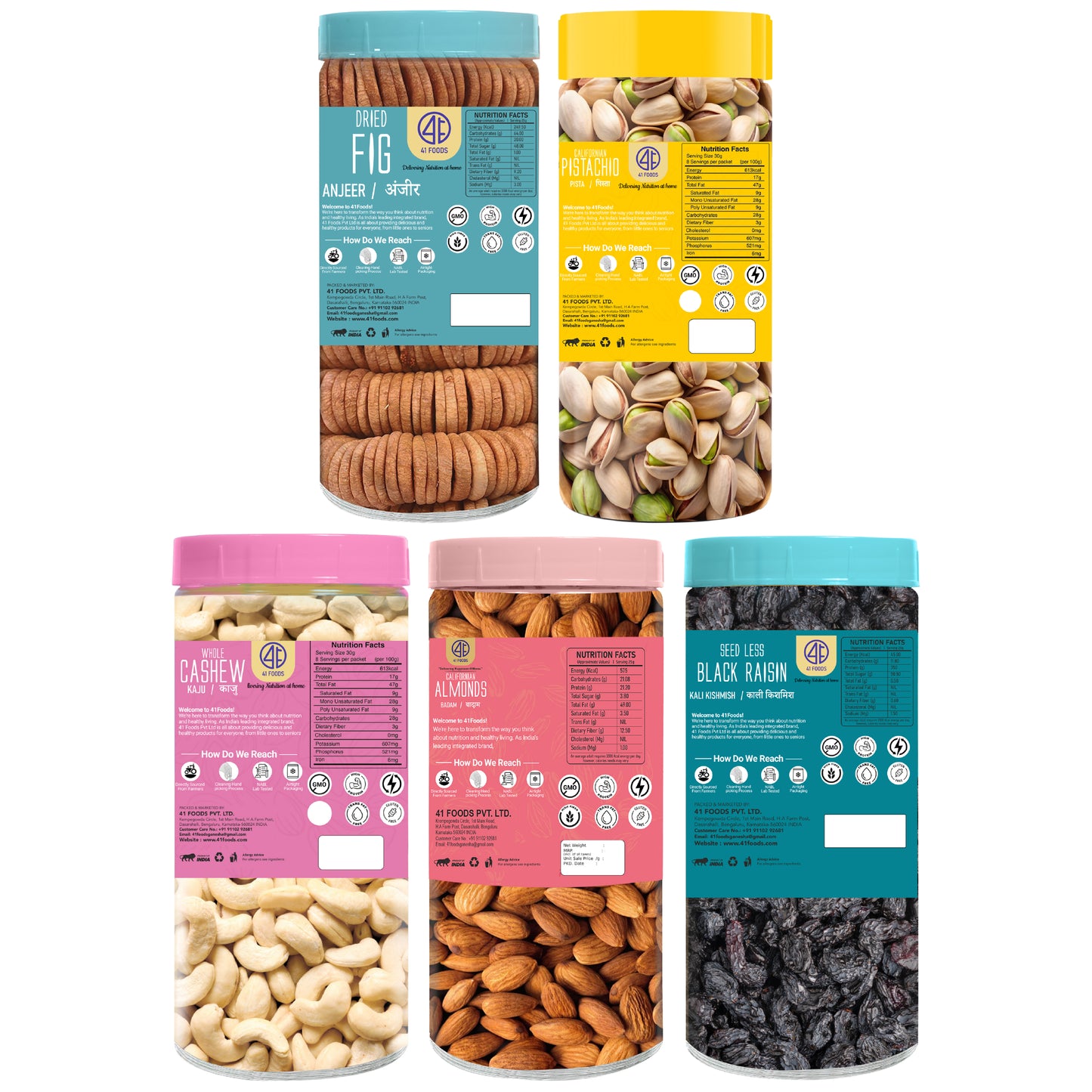 41 Foods 100 % Premium Healthy Dry Fruits Combo of Cashew, Almond, Fig, Pistachio, Black Raisins - Combo