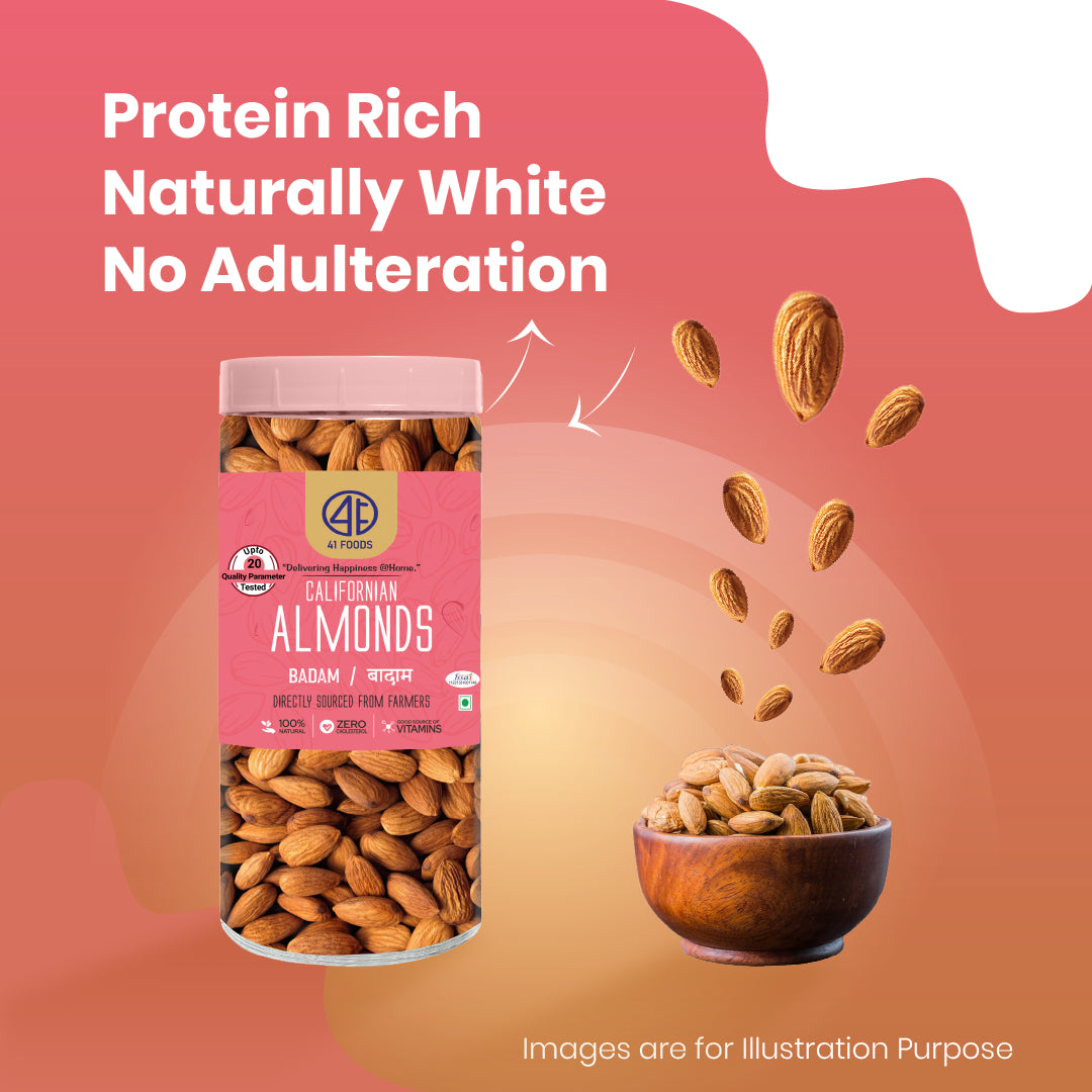 41 Foods 100 % Premium - Healthy Almonds - 100% Natural Badam Giri | Rich In Protein & Dietary Fiber | Crunchy Texture & Delicious Nutty Flavour | No Added Preservatives Or Artificial Flavors