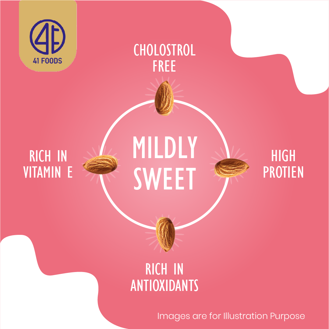 41 Foods 100 % Premium - Healthy Almonds - 100% Natural Badam Giri | Rich In Protein & Dietary Fiber | Crunchy Texture & Delicious Nutty Flavour | No Added Preservatives Or Artificial Flavors