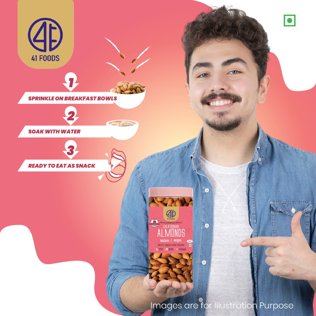 41 Foods 100 % Premium - Healthy Almonds - 100% Natural Badam Giri | Rich In Protein & Dietary Fiber | Crunchy Texture & Delicious Nutty Flavour | No Added Preservatives Or Artificial Flavors