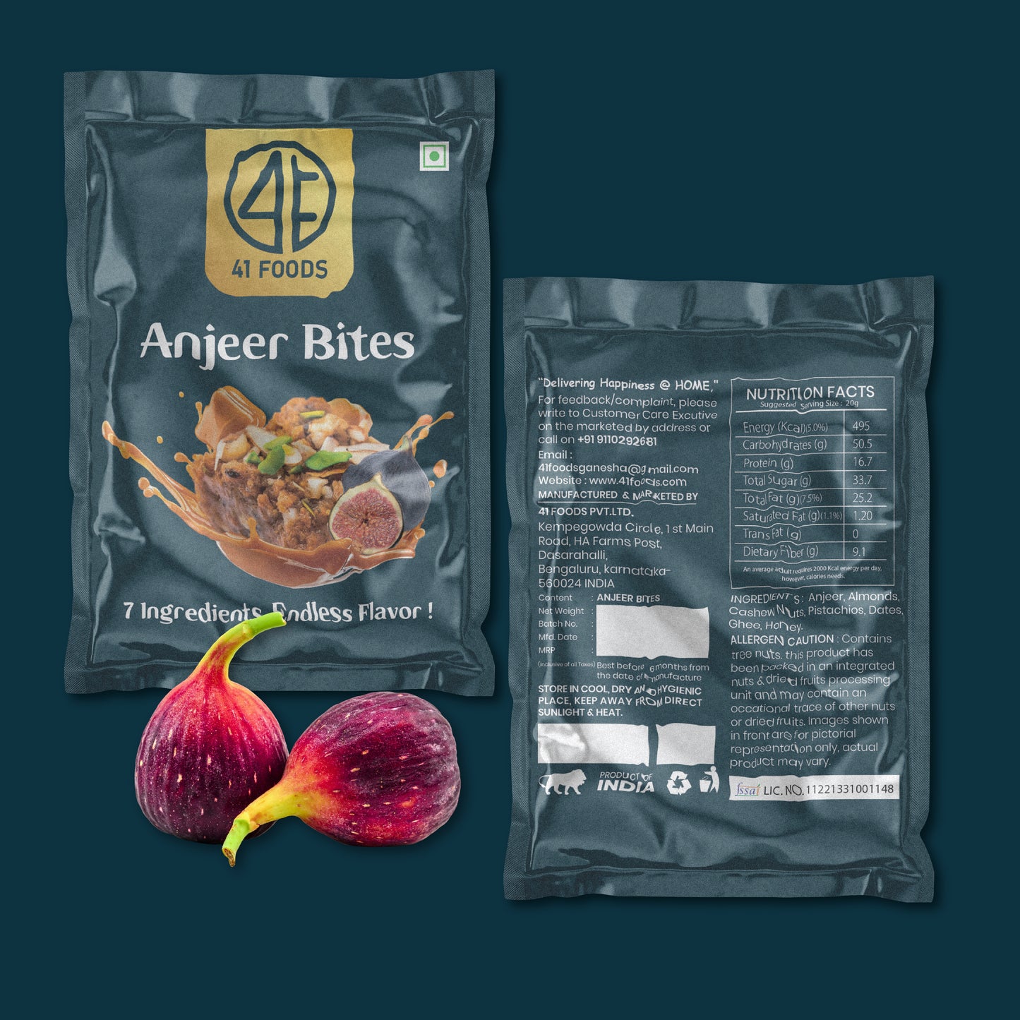 41 Foods 100% Premium Anjeer I Anjeer Bites Made with Anjeer, Pista, Cashews, Almonds, Honey and Pure Ghee I Dry Fruits & Nuts, Healthy Snacks, Sweets, Gluten Free, No Added Sugar.