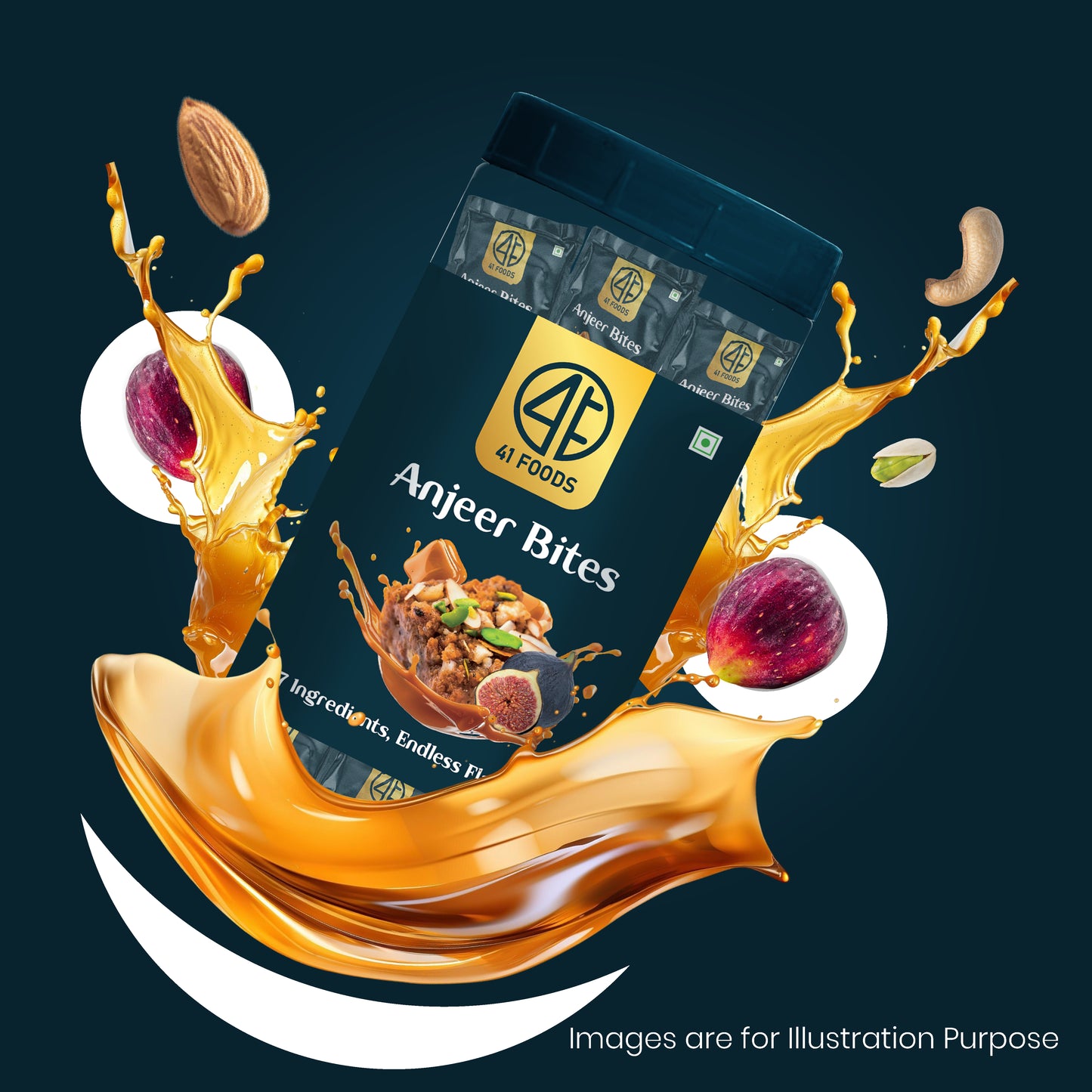 41 Foods 100% Premium Anjeer I Anjeer Bites Made with Anjeer, Pista, Cashews, Almonds, Honey and Pure Ghee I Dry Fruits & Nuts, Healthy Snacks, Sweets, Gluten Free, No Added Sugar.