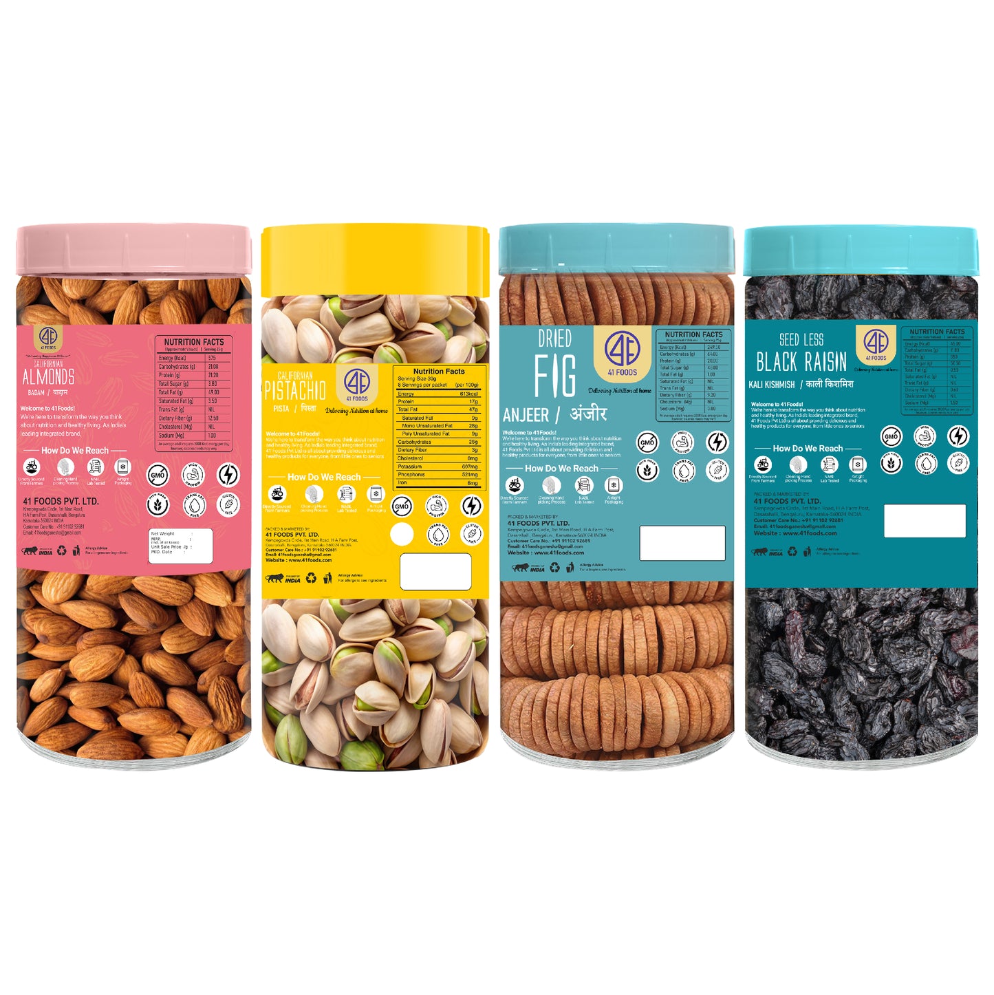 41 Foods 100 % Premium Healthy Dry Fruits Combo of Almond, Pistachio, Fig, Black Raisin - Combo