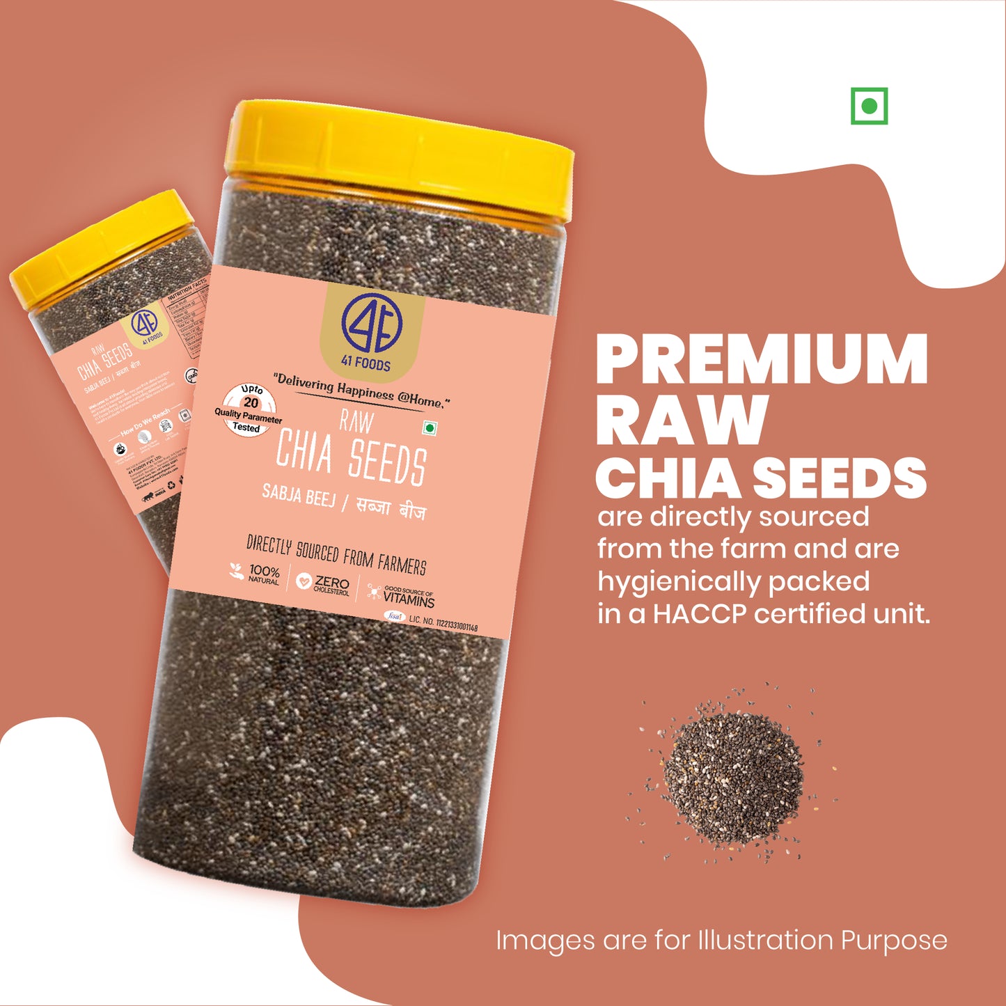 41 FOODS Chia Seeds, Pack of 2 I Seeds for Eating | Seeds for Weight Management | Rich in Calcium, Protein & Fibre.