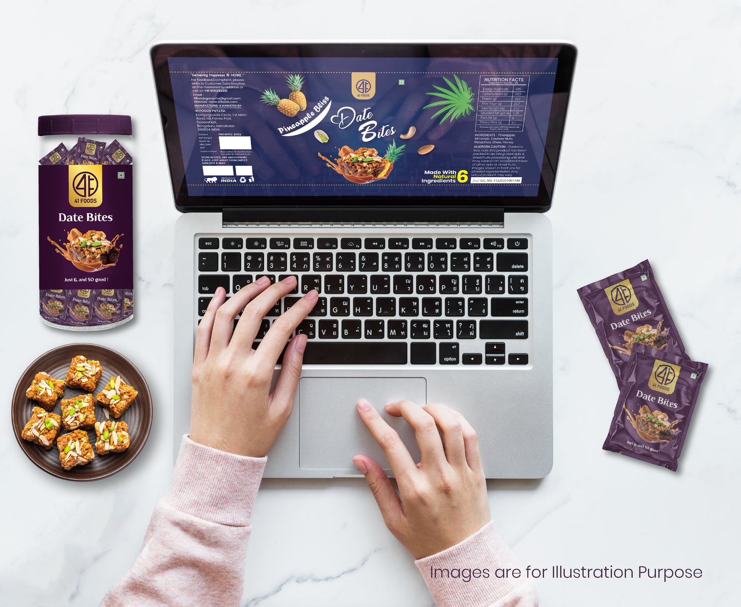 41 Foods 100% Premium Classic Date Bites I Dates Bites Made with Dates, Pista, Cashews, Almonds, Honey and Pure Ghee I Dry Fruits & Nuts, Healthy Snacks, Sweets, Gluten Free, No Added Sugar.