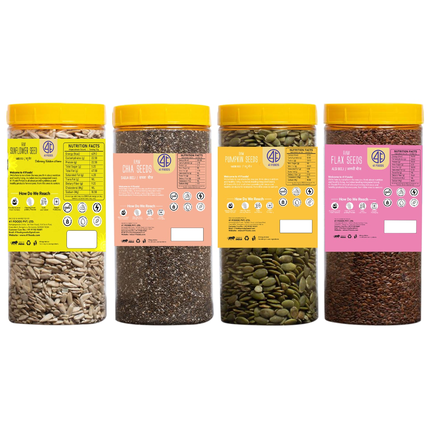 41Foods Energy Chia Seeds I Flax Seeds I Sunflower Seeds I Pumpkin Seeds | Seeds for Eating | Diet Snacks Combo