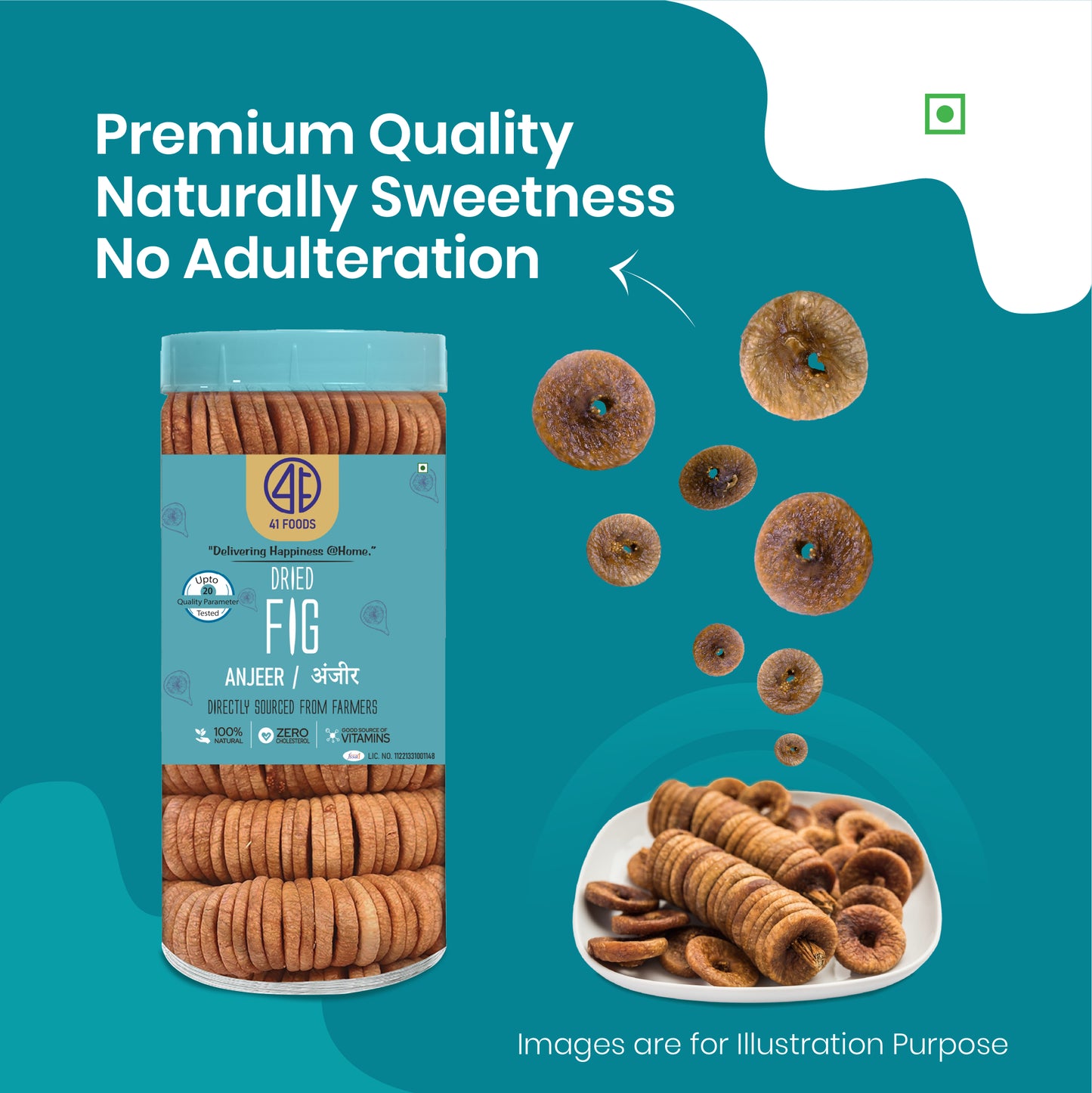 41 Foods 100% Premium Anjeer (Dried Figs), Rich in Calcium & Fibre, Source of Iron, Naturally Low-Fat Food