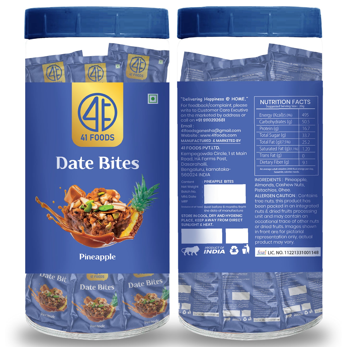 41 Foods 100% Premium Bites I Pineapple Bites Made with Pineapple, Pista, Cashews, Almonds, Honey and Pure Ghee I Dry Fruits & Nuts, Healthy Snacks Sweets,Gluten Free, No Added Sugar