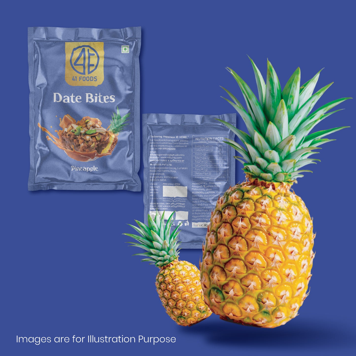 41 Foods 100% Premium Bites I Pineapple Bites Made with Pineapple, Pista, Cashews, Almonds, Honey and Pure Ghee I Dry Fruits & Nuts, Healthy Snacks Sweets,Gluten Free, No Added Sugar