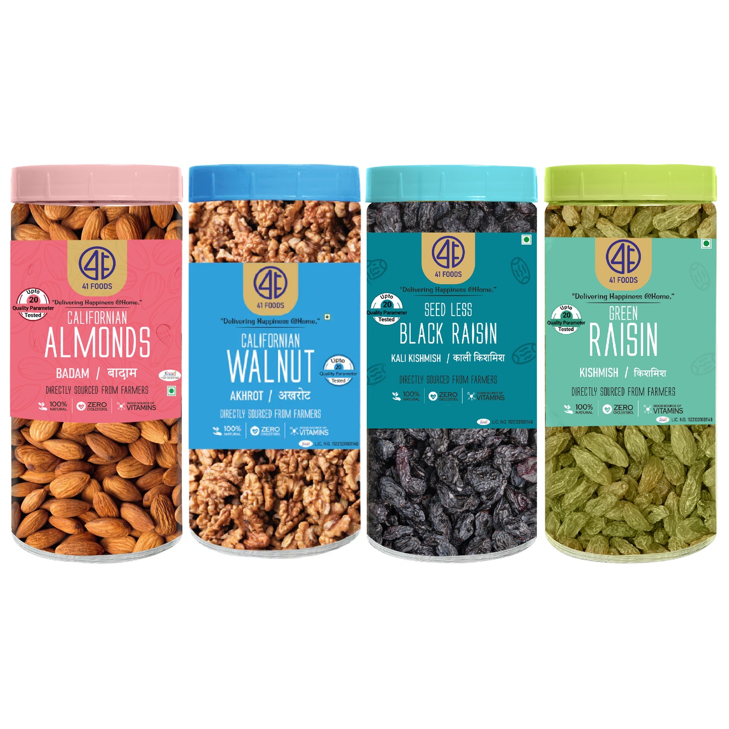 41 Foods 100 % Premium Healthy Dry Fruits Combo of Almond, Walnut, Raisins, Black Raisin - Combo