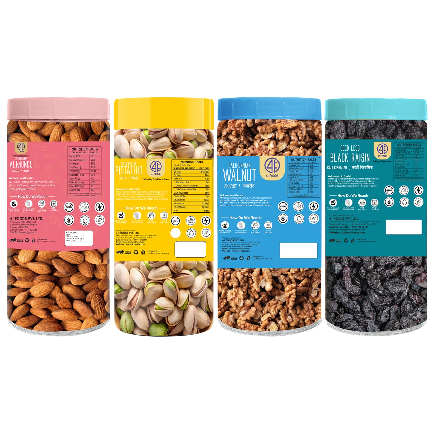 41 Foods 100 % Premium Healthy Dry Fruits Combo of Pistachios, Almond, Walnut, Black Raisin - Combo