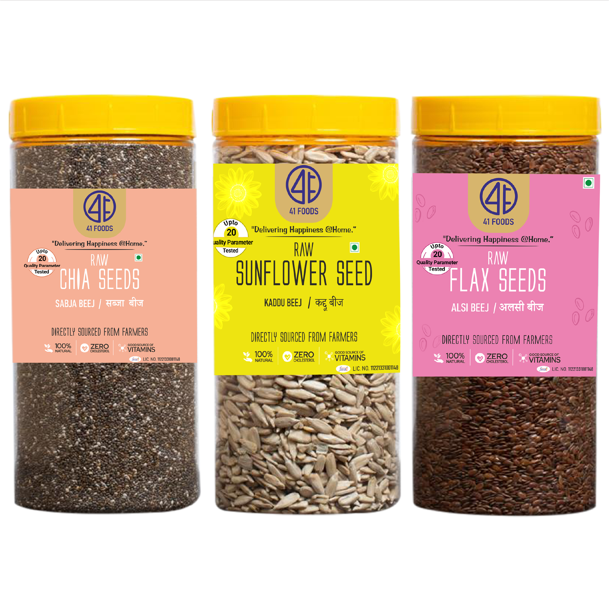 41Foods healthy Edible Seeds | Chia Seeds + Sunflower Seeds + Flax Seeds | Superfood Mix for Healthy Eating | Rich in Protein & Fiber