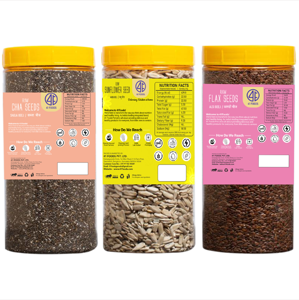 41Foods healthy Edible Seeds | Chia Seeds + Sunflower Seeds + Flax Seeds | Superfood Mix for Healthy Eating | Rich in Protein & Fiber