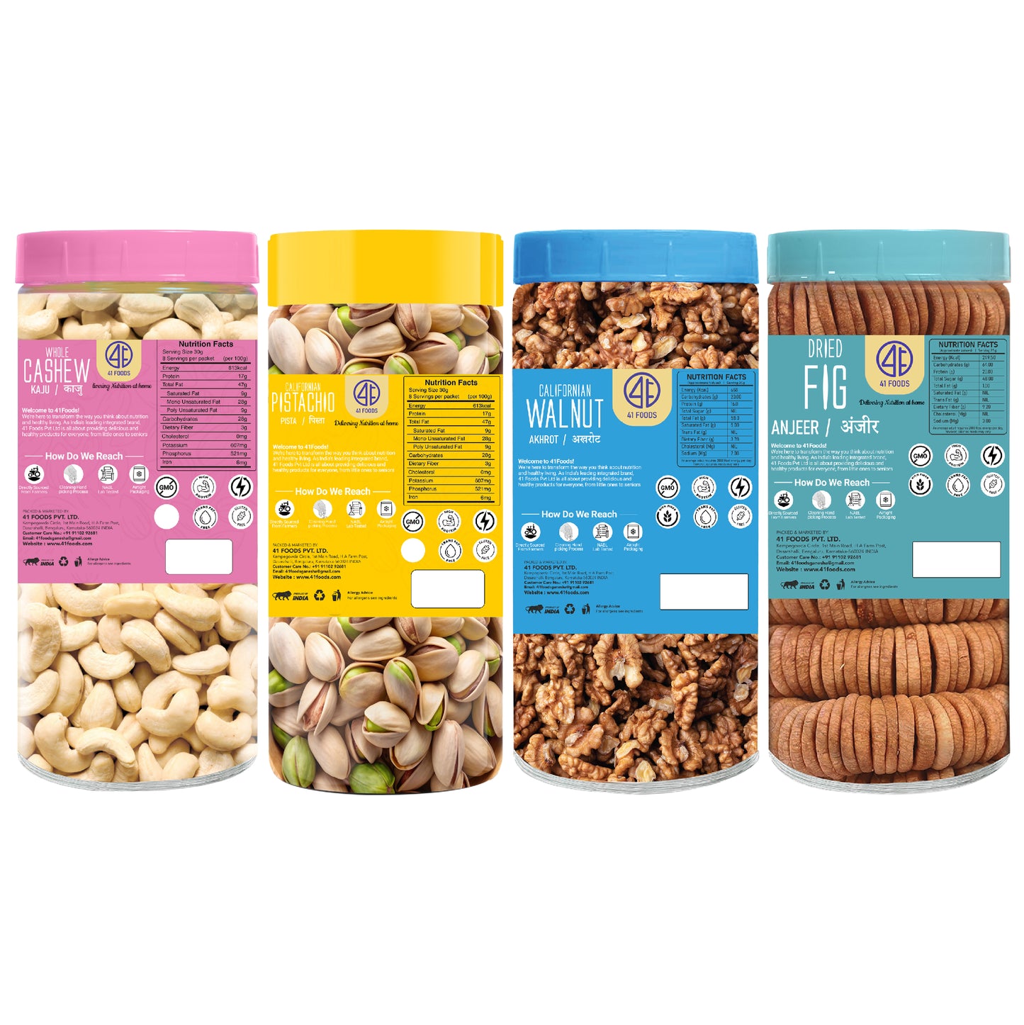 41 Foods 100 % Premium Healthy Dry Fruits Combo of Cashew, Pistachio, Walnut, Fig - Combo
