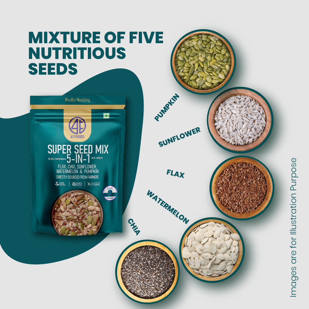 41Foods - Your Seeds Mix for Eating | 5 Super Seeds in 1 Mix -Twin -Combo | Edible Trail Mix, Mixed Seeds, Chia - Pumpkin - Watermelon - Flax - Sunflower - High Protein - Healthy Snacks For Mixing (Copy)