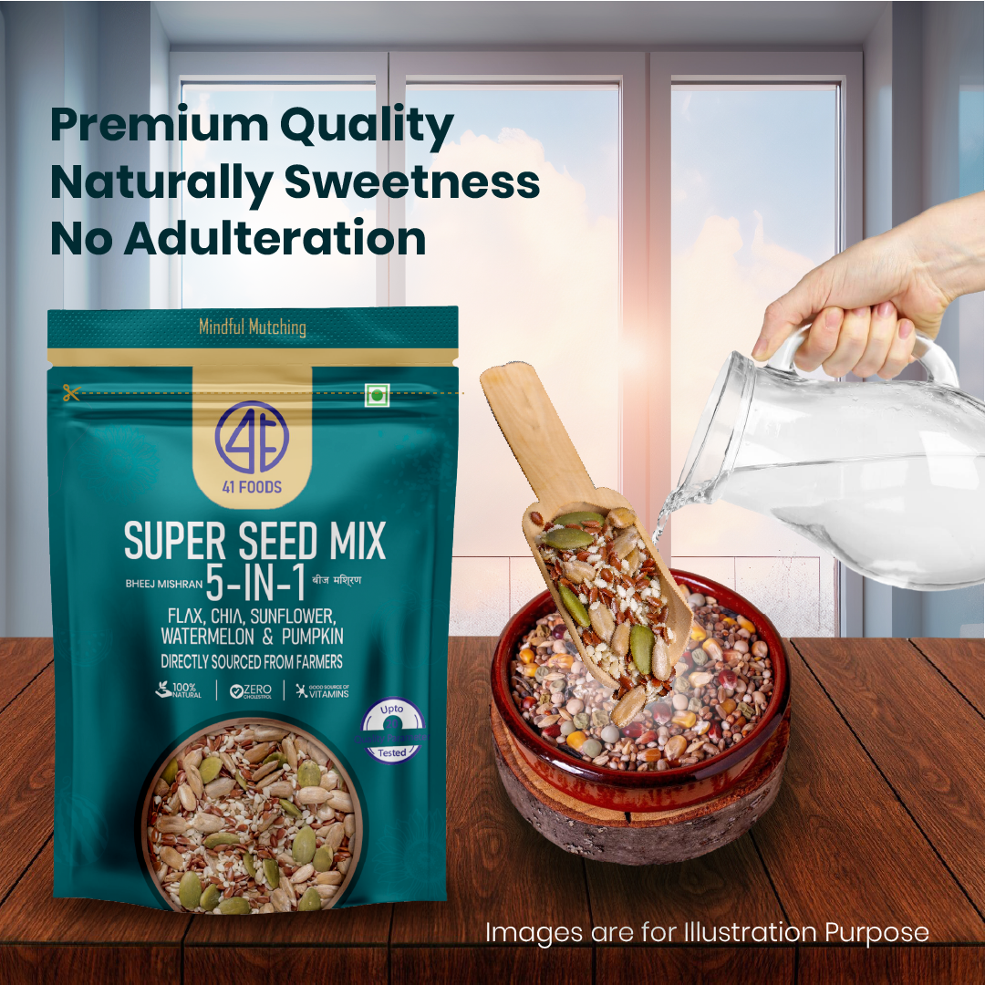 41 Foods 100 % Premium Healthy Dry Seeds I Seed Mix 5 in 1 I 100% Natural 5 in 1 - Edible Seeds | Healthy | Diet Snacks | 100% Natural and Roasted - Pumpkin, Watermelon, Sunflower, Flax, Chia - all 5 in 1