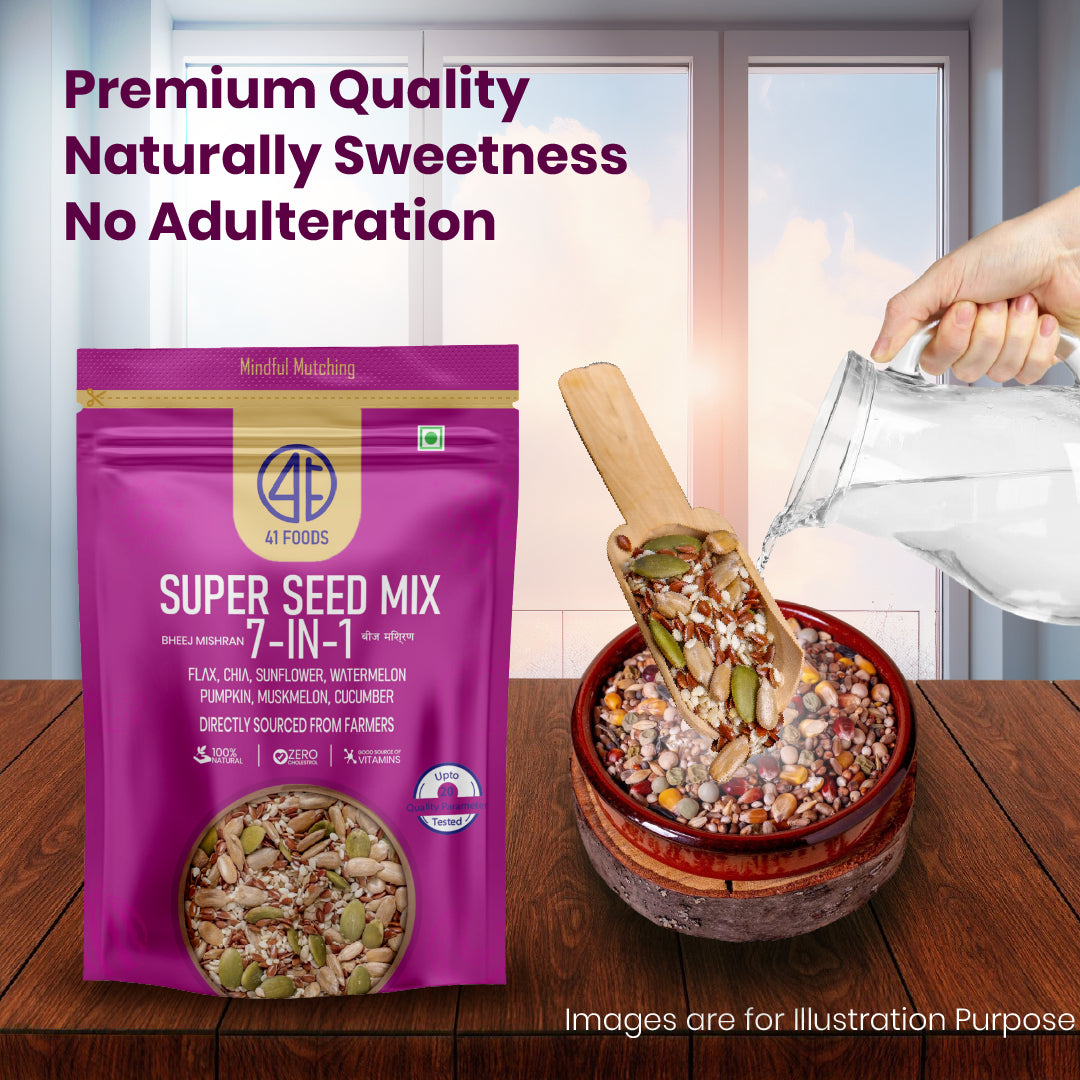 41Foods - Your Seeds Mix for Eating -True Elements 7 - Edible Seeds Super Seeds in 1 Mix - | Healthy | Diet Snacks | 100% Natural and Roasted - Pumpkin, Watermelon, Sunflower, Flax, Chia, Muskmelon & Cucumber (Copy)