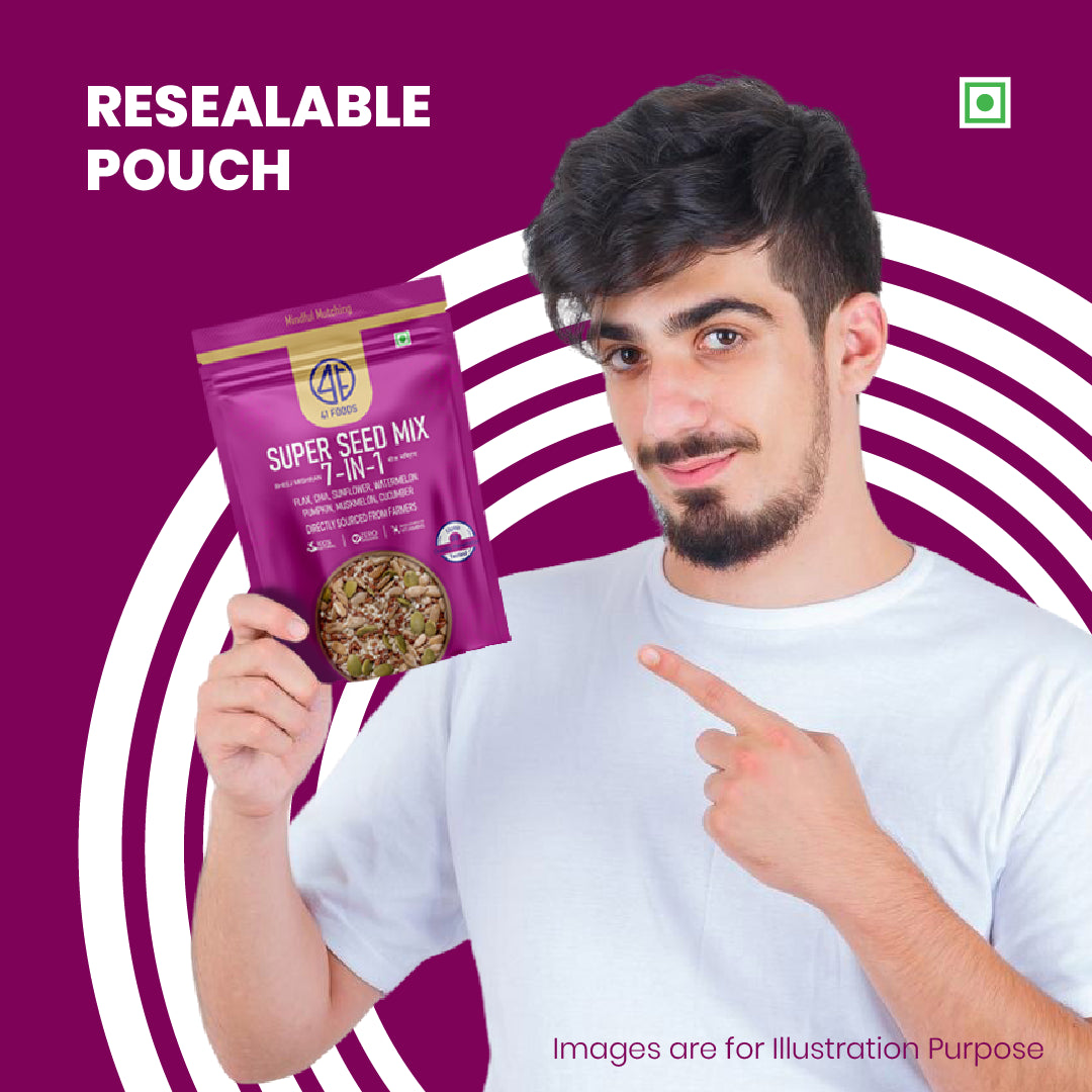 41 Foods 100 % Premium Healthy Dry Seeds I Seed Mix 7 in 1 I 100% Natural 7 in 1 - Edible Seeds | Healthy | Diet Snacks | 100% Natural and Roasted - Pumpkin, Watermelon, Sunflower, Flax, Chia, Muskmelon, Cucumber all 7 in 1