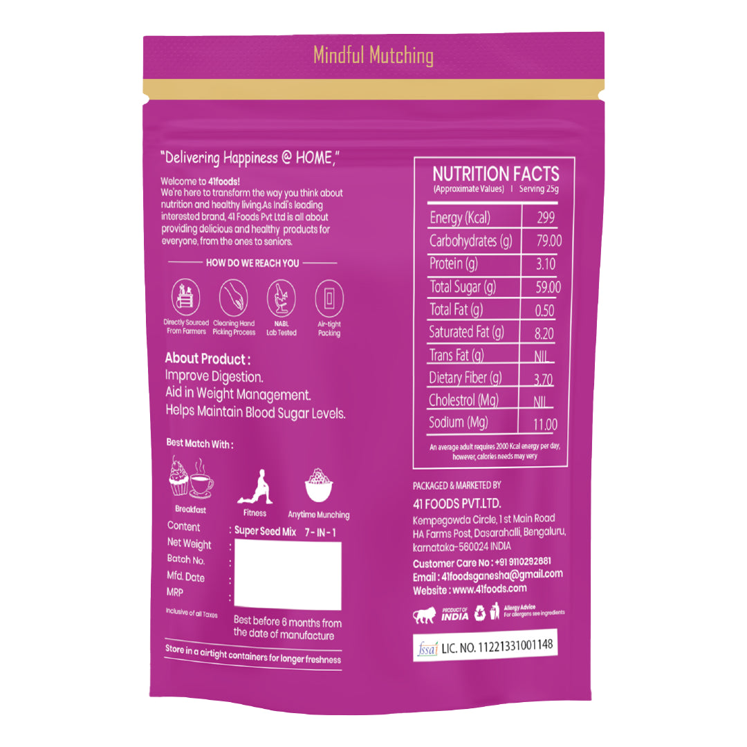 41 Foods 100 % Premium Healthy Dry Seeds I Seed Mix 7 in 1 I 100% Natural 7 in 1 - Edible Seeds | Healthy | Diet Snacks | 100% Natural and Roasted - Pumpkin, Watermelon, Sunflower, Flax, Chia, Muskmelon, Cucumber all 7 in 1