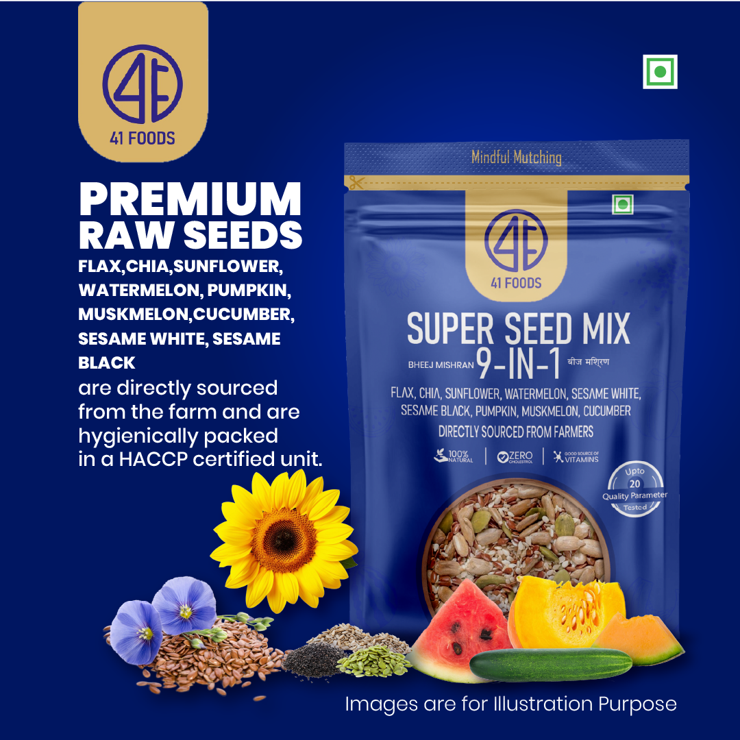 41Foods Healthy Seed Mix 9 in - (Mix of Pumpkin, Watermelon, Flax, Chia, Sunflower, Muskmelon, Cucumber, Sesame White, Sesame Black. (Copy)
