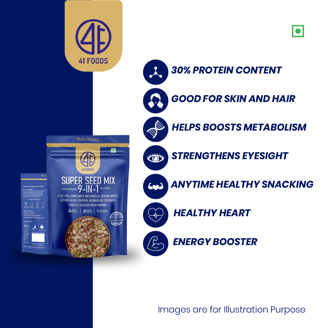 41Foods Healthy Seed Mix 9 in - (Mix of Pumpkin, Watermelon, Flax, Chia, Sunflower, Muskmelon, Cucumber, Sesame White, Sesame Black. (Copy)