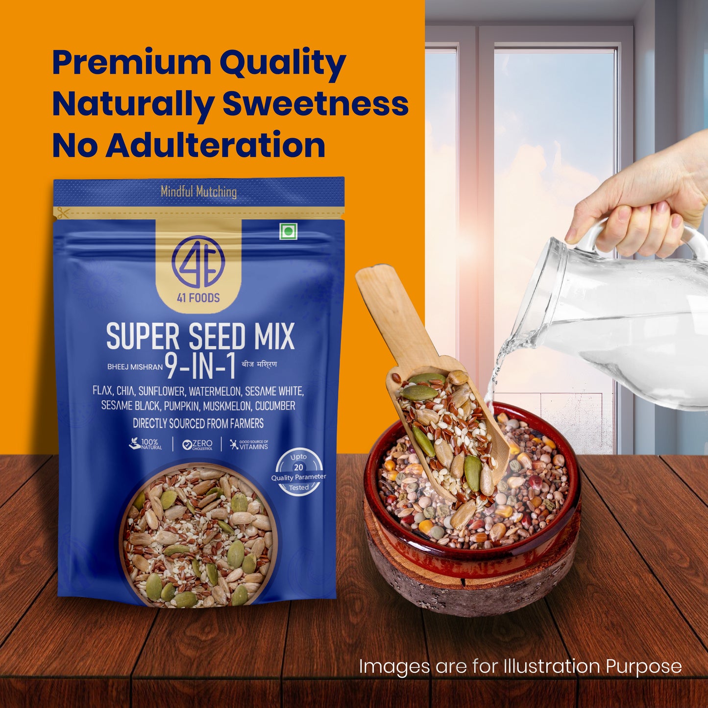 41 Foods 100 % Premium Healthy Dry Seeds I Seed Mix 9 in 1 | Pumpkin, Watermelon, Sunflower, Flax, Chia, Muskmelon, Cucumber, Sesame white, Sesame black Seed Mix 9 in One