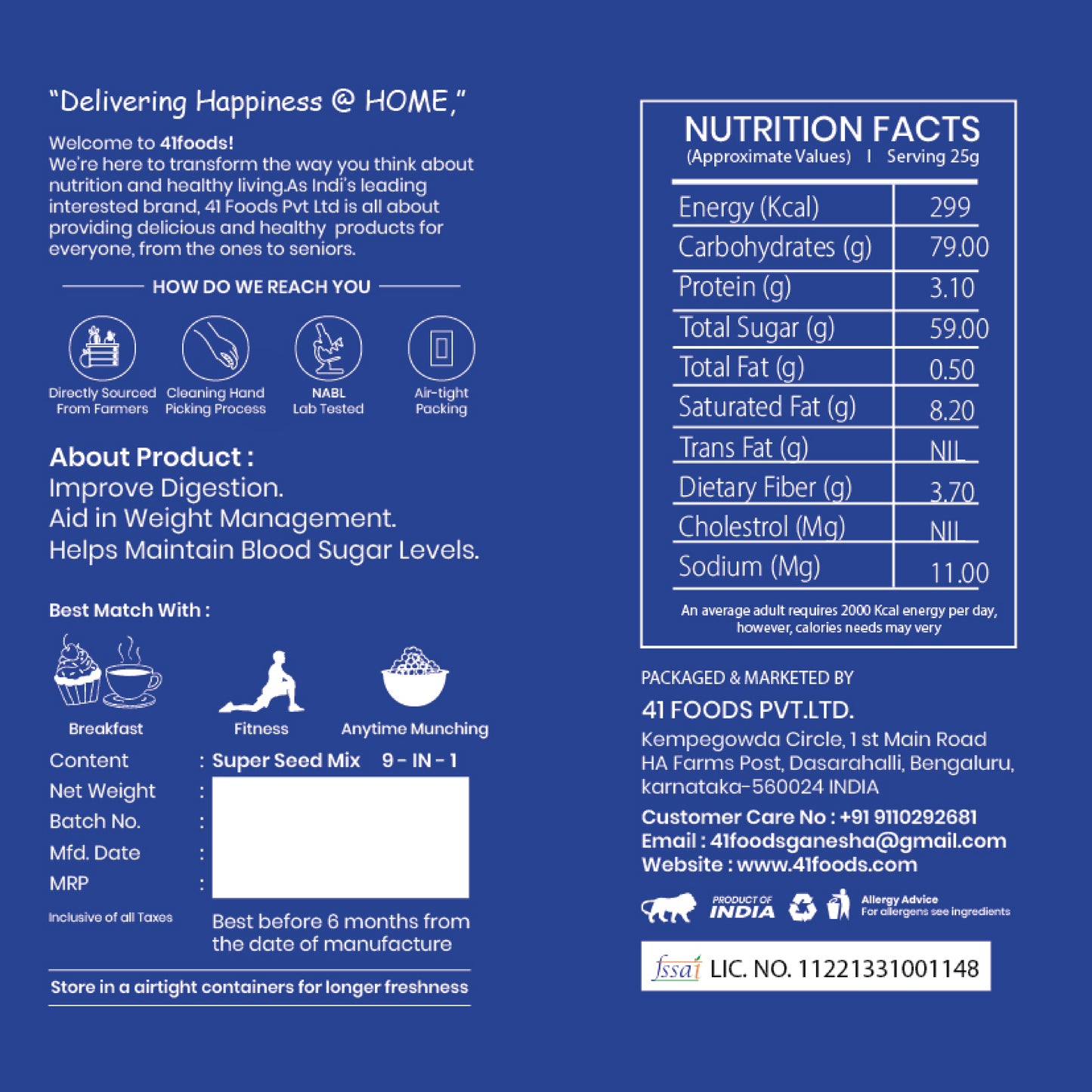 41 Foods 100 % Premium Healthy Dry Seeds I Seed Mix 9 in 1 | Pumpkin, Watermelon, Sunflower, Flax, Chia, Muskmelon, Cucumber, Sesame white, Sesame black Seed Mix 9 in One