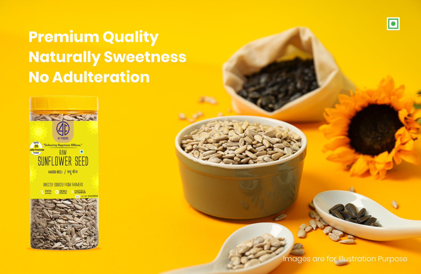 Sunflower Seeds I 41Foods Sunflower Seeds I Sunflower Seeds for Eating | Diet Food | Healthy Snack | Raw seeds | Weight management | Source of Antioxidants Pack