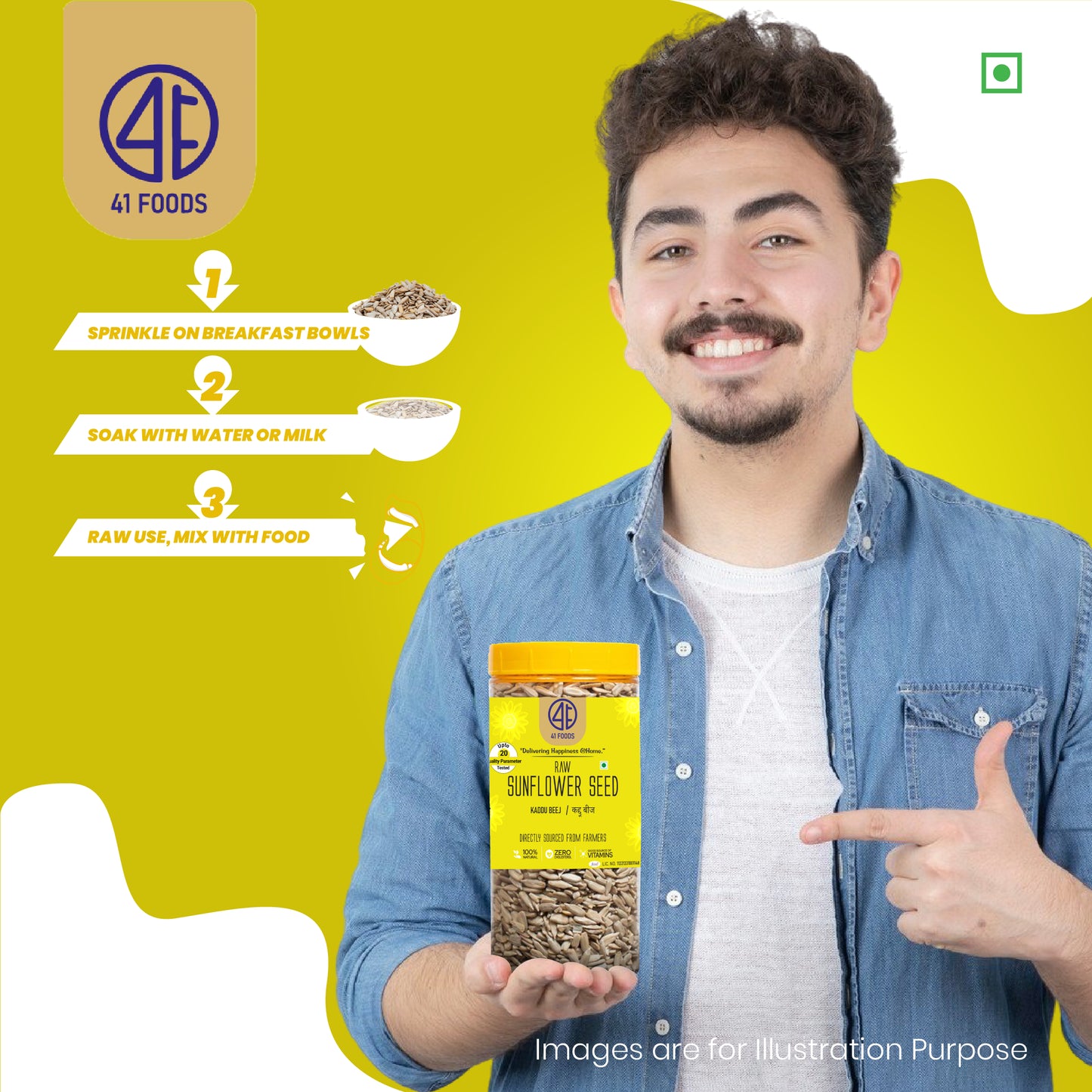 Sunflower Seeds I 41Foods Sunflower Seeds I Sunflower Seeds for Eating | Diet Food | Healthy Snack | Raw seeds | Weight management | Source of Antioxidants Pack