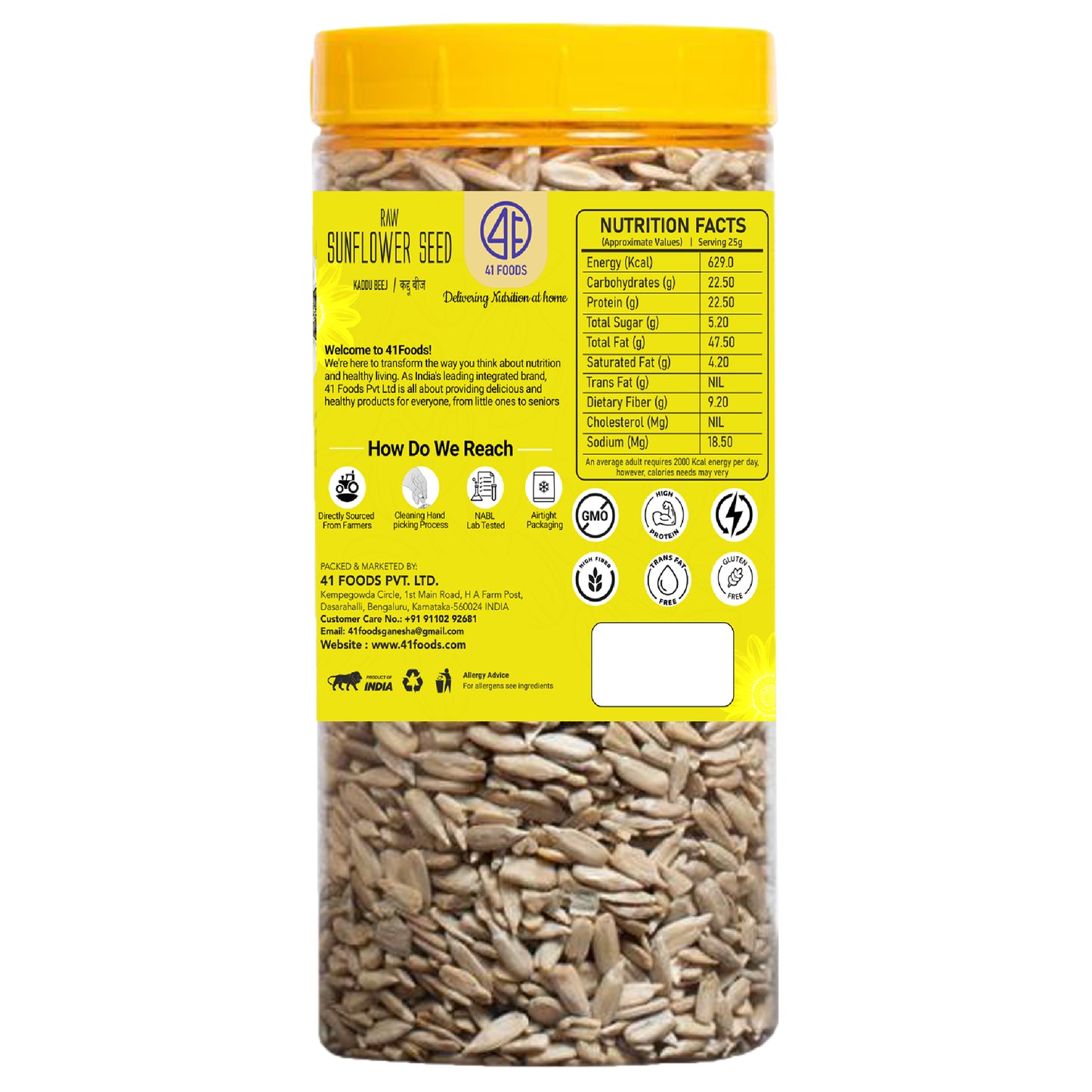 Sunflower Seeds I 41Foods Sunflower Seeds I Sunflower Seeds for Eating | Diet Food | Healthy Snack | Raw seeds | Weight management | Source of Antioxidants Pack