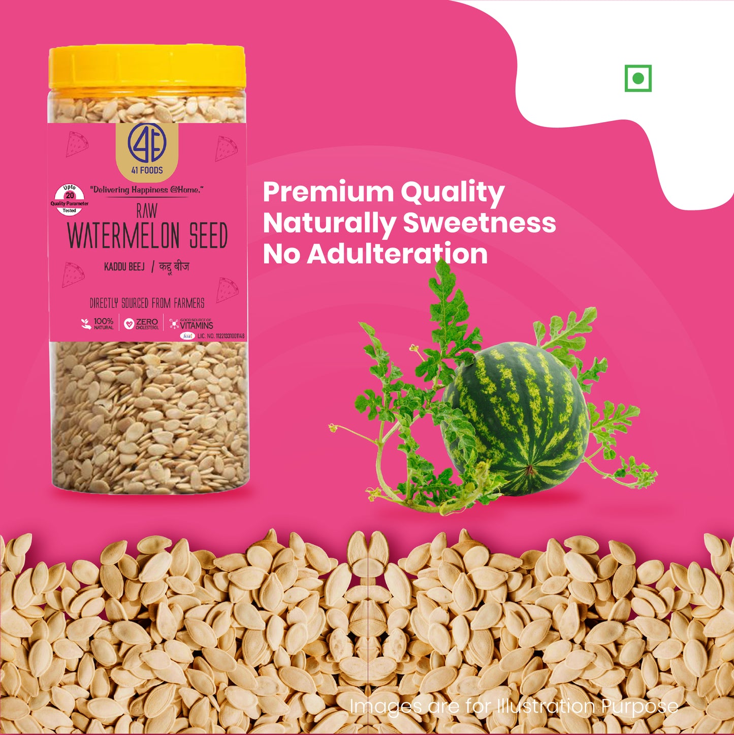 Watermelon Seeds - 41Foods - Watermelon Seeds I Watermelon Seeds for Eating | Magaj Seeds I Tarbuj Beej | Rich in Protein | Potassium | Magnesium & Iron