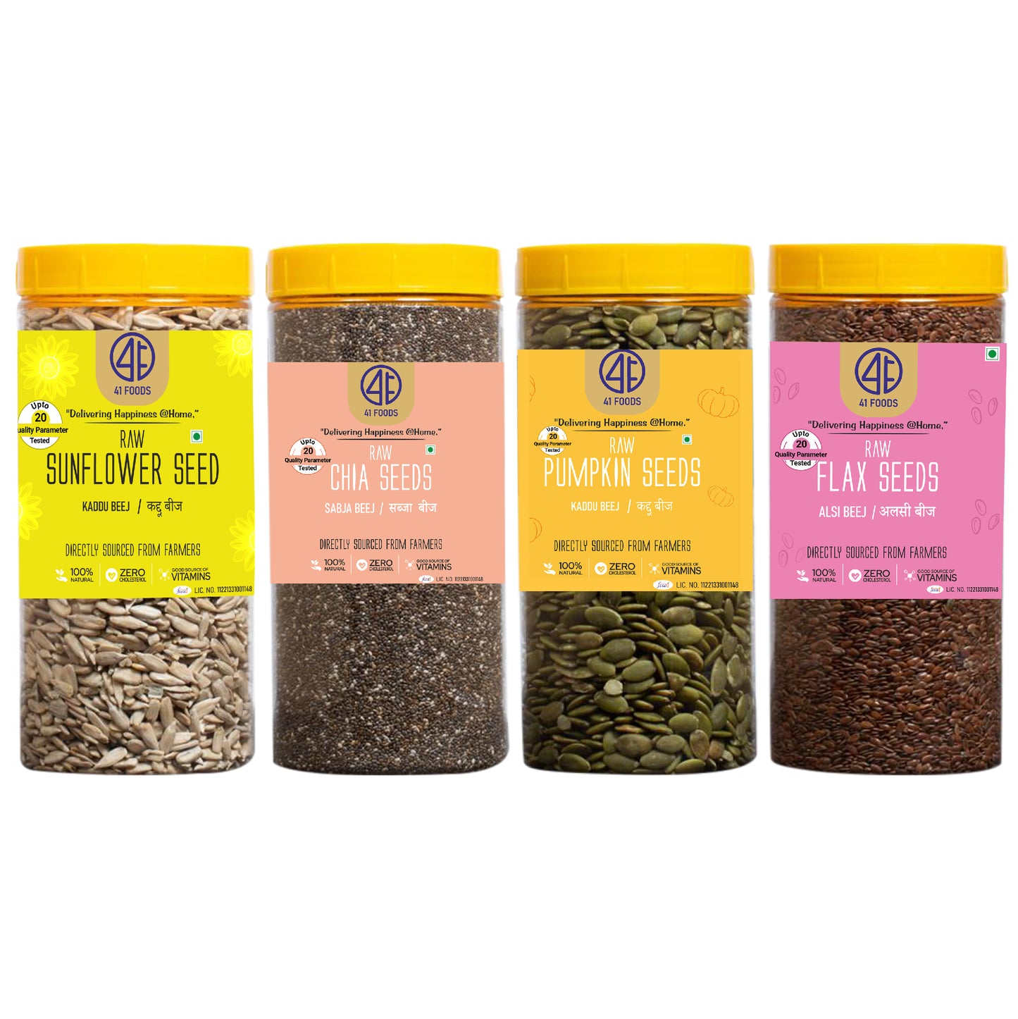 41Foods Energy Chia Seeds I Flax Seeds I Sunflower Seeds I Pumpkin Seeds | Seeds for Eating | Diet Snacks Combo