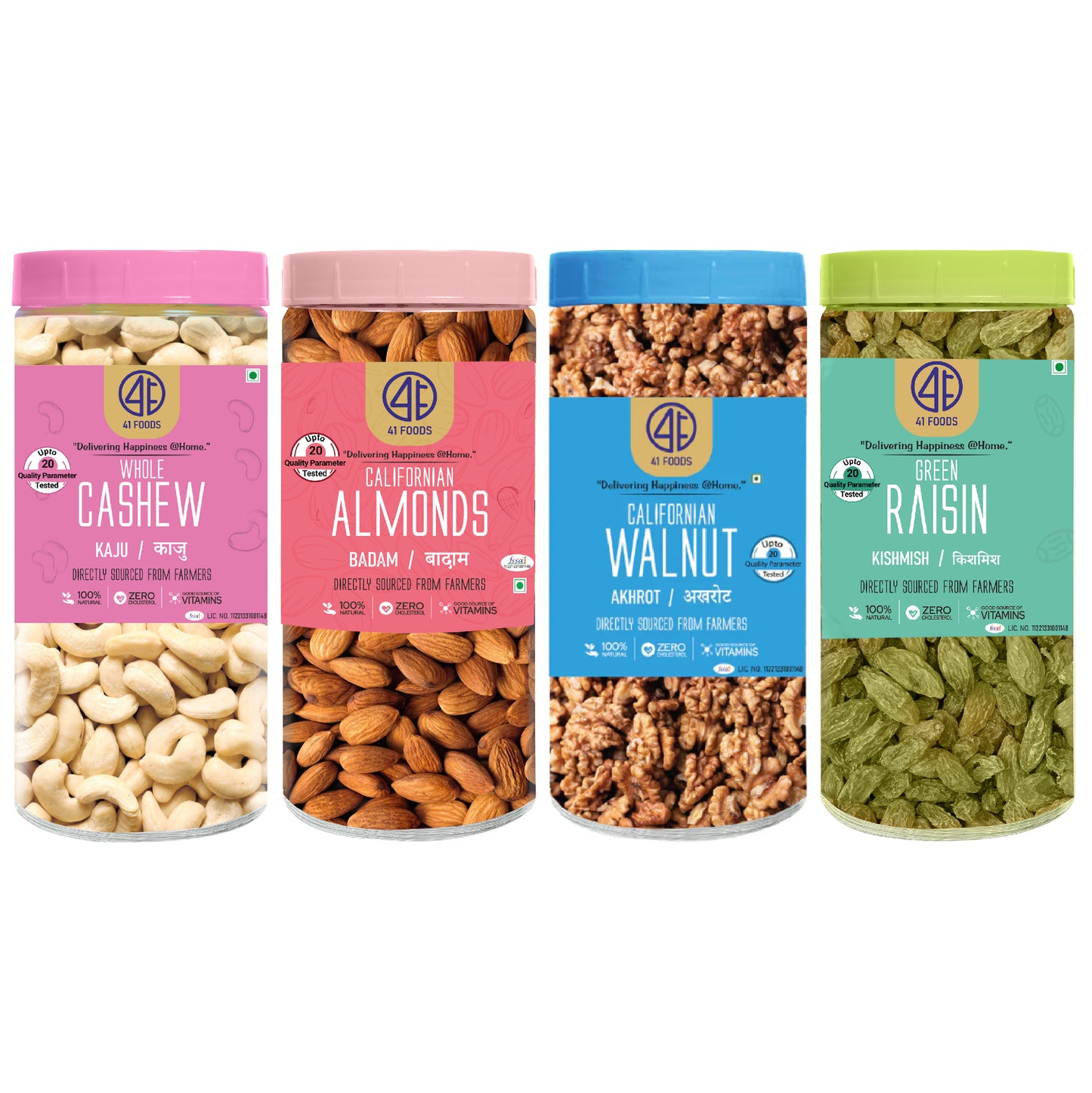 41 Foods 100 % Premium Healthy Dry Fruits Combo of Cashew, Almond, Walnut, Raisin - Combo