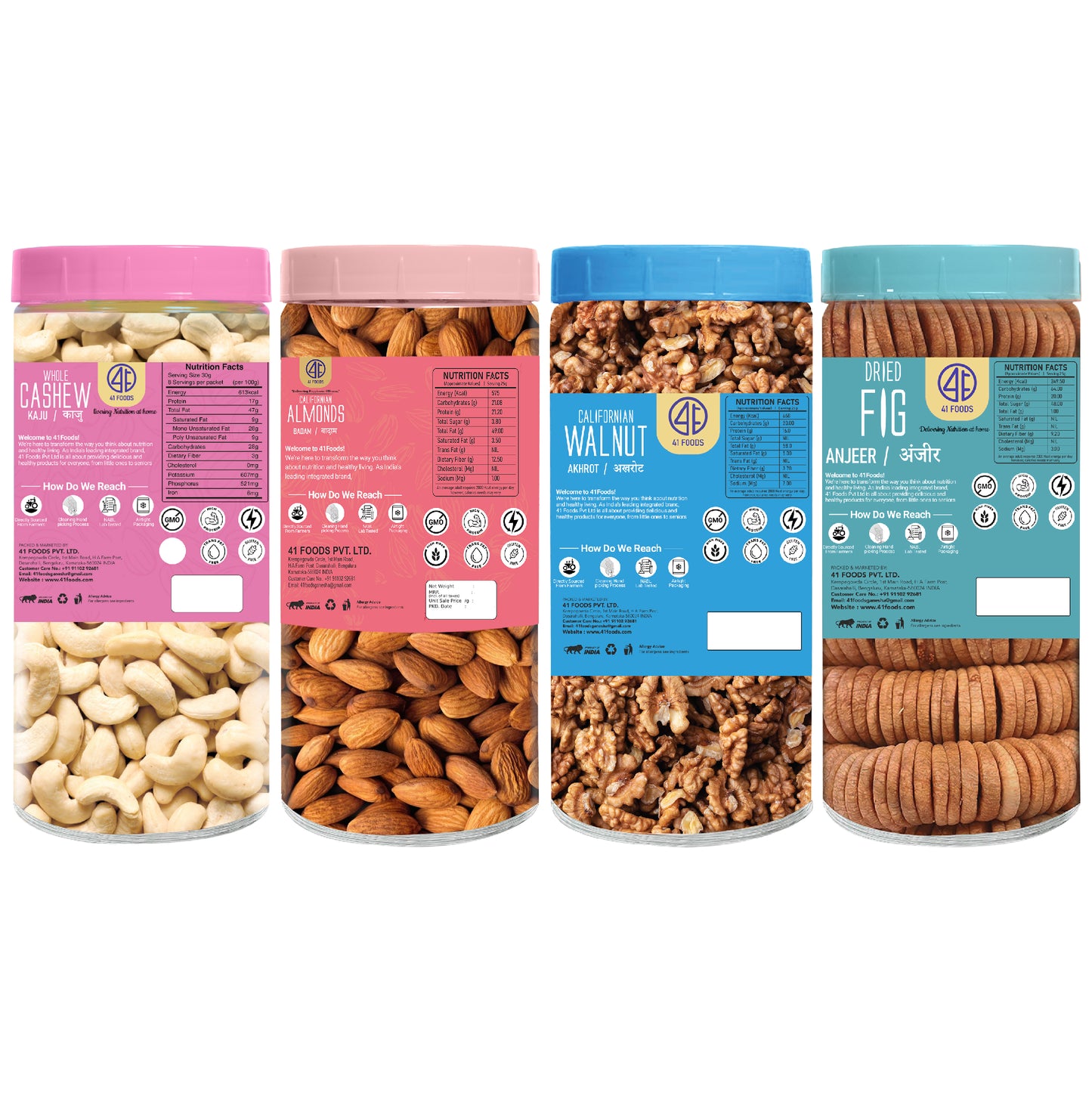 41 Foods 100 % Premium Healthy Dry Fruits Combo of Cashew, Almonds, Walnut, Fig - Combo