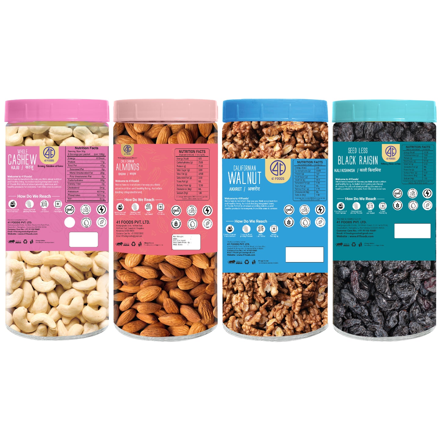 41 Foods 100 % Premium Healthy Dry Fruits Combo of Cashew, Almonds, Walnut, Black Raisin - Combo