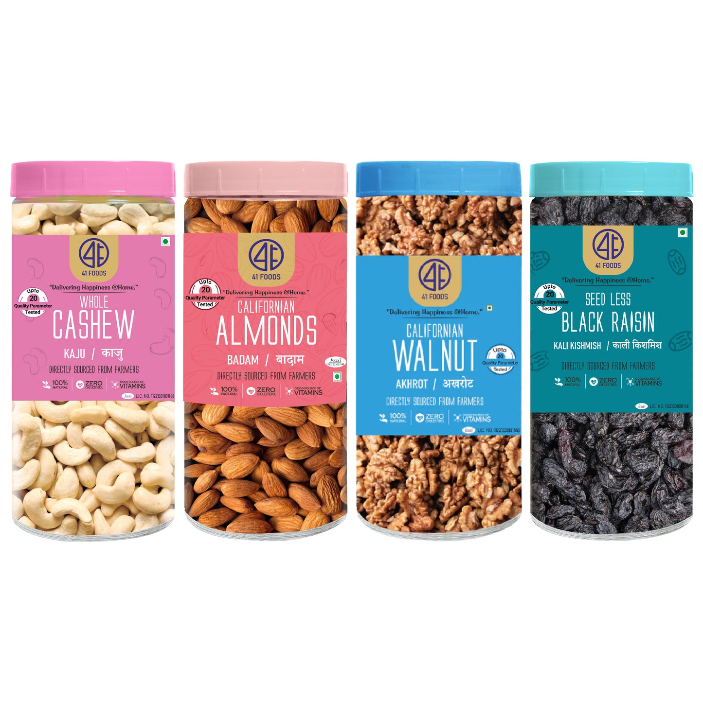 41 Foods 100 % Premium Healthy Dry Fruits Combo of Cashew, Almonds, Walnut, Black Raisin - Combo