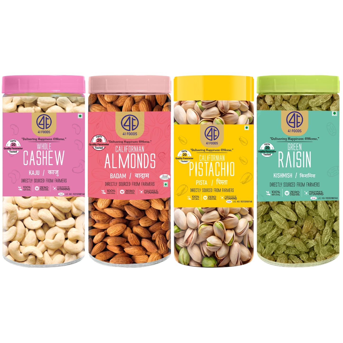41Foods Healthy Dry Fruits Combo of Pistachios, Almond, Cashew, Raisins - Combo