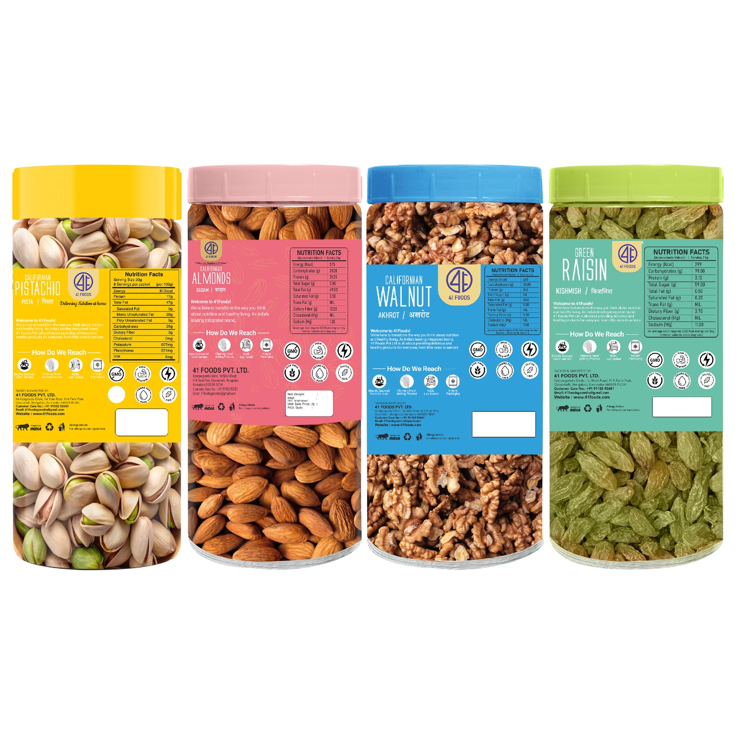 41 Foods 100 % Premium Healthy Dry Fruits Combo of Almond, Pista, Walnut, Raisin - Combo